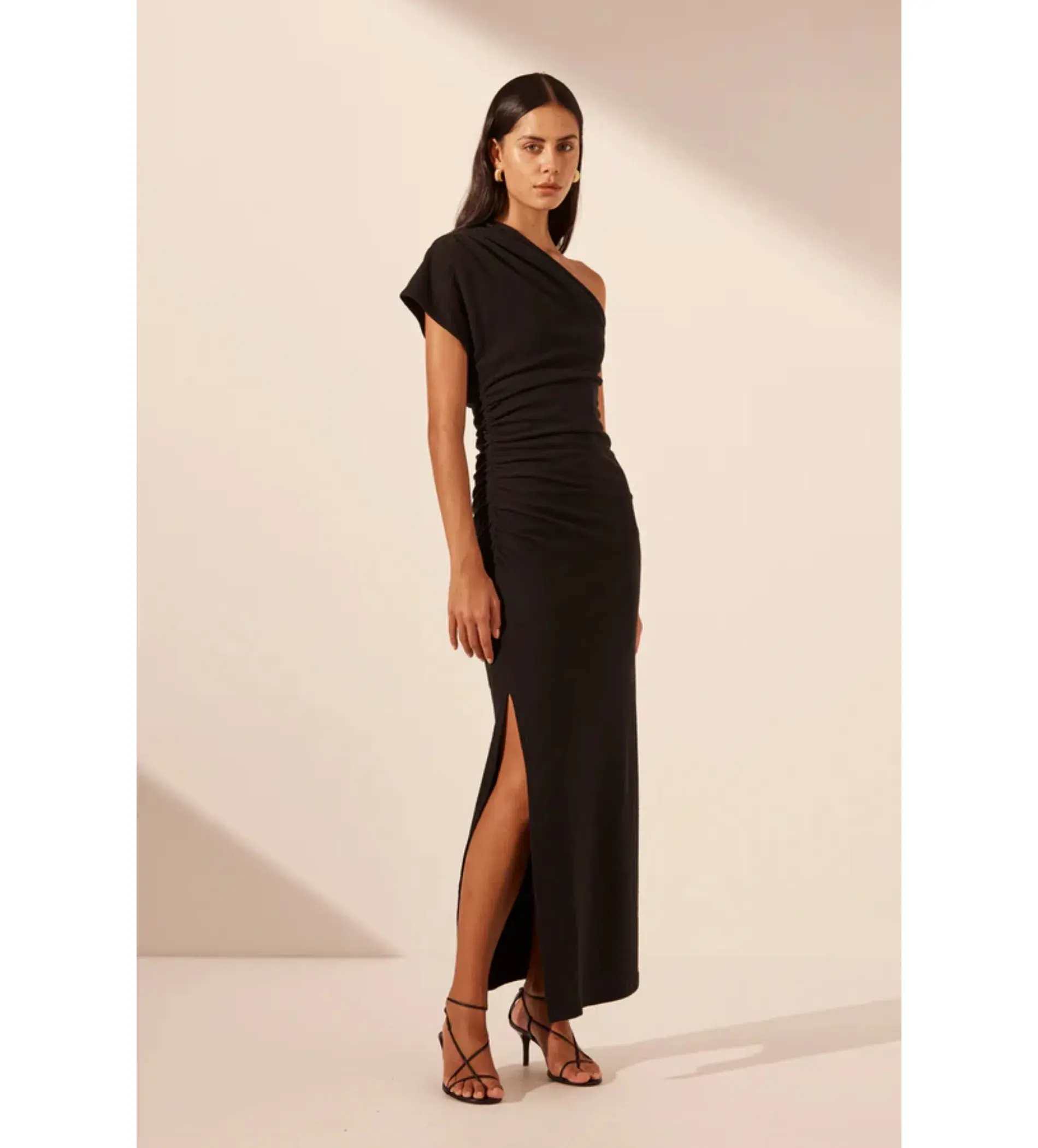 Shona Joy Beau Asymmetrical Midi Dress Black Size 12 - Image 3