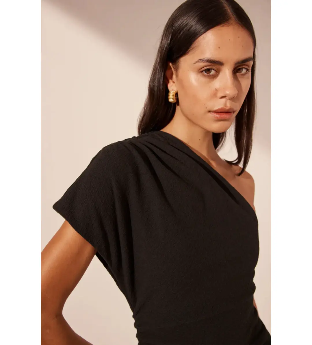 Shona Joy Beau Asymmetrical Midi Dress Black Size 12 for rent on The Volte - main image