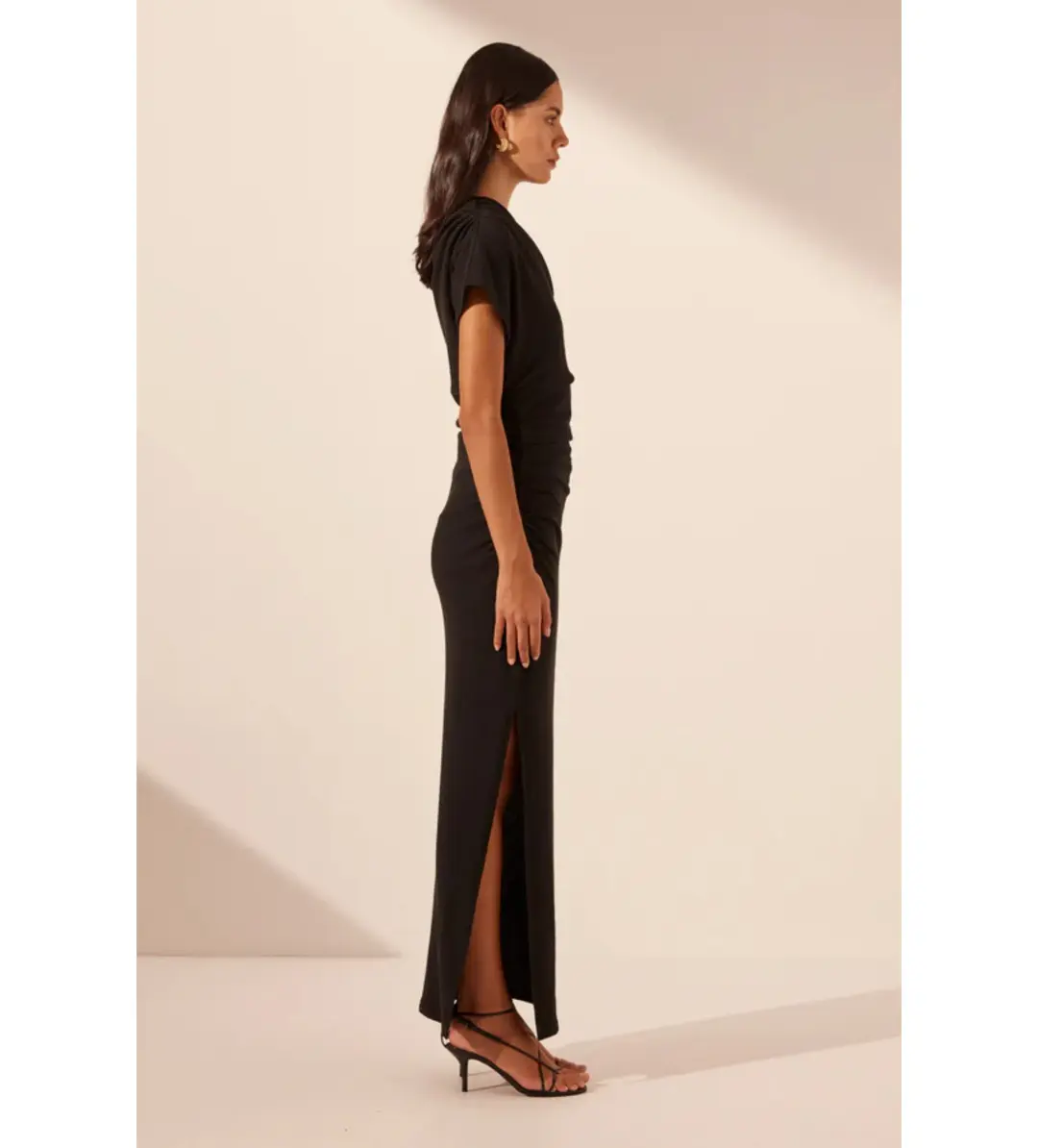 Shona Joy Beau Asymmetrical Midi Dress Black Size 12 for rent on The Volte - main image