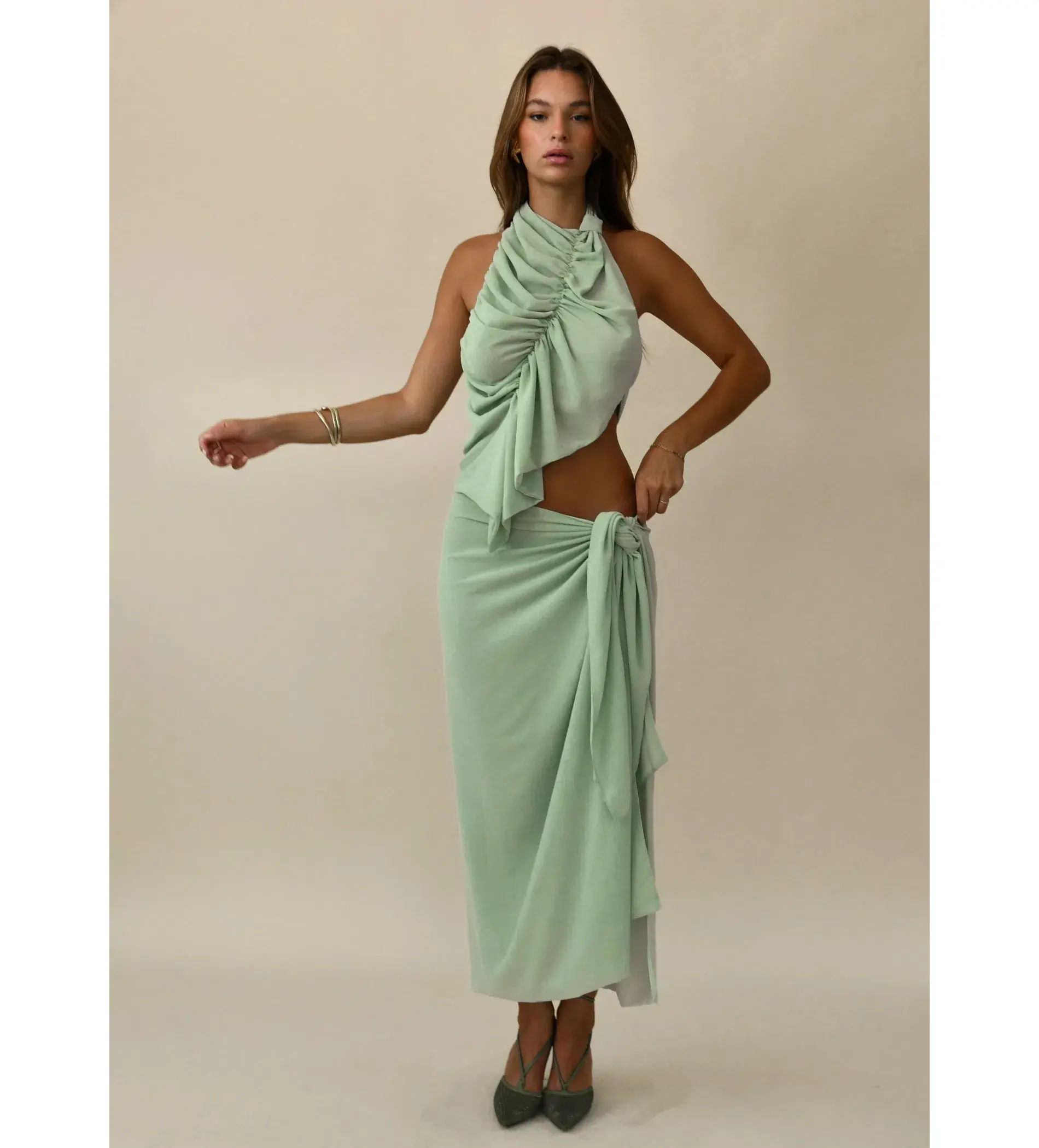 Koster Kulture Bobbies Top and Maxi Skirt Set Pistachio Size 8 - Image 2