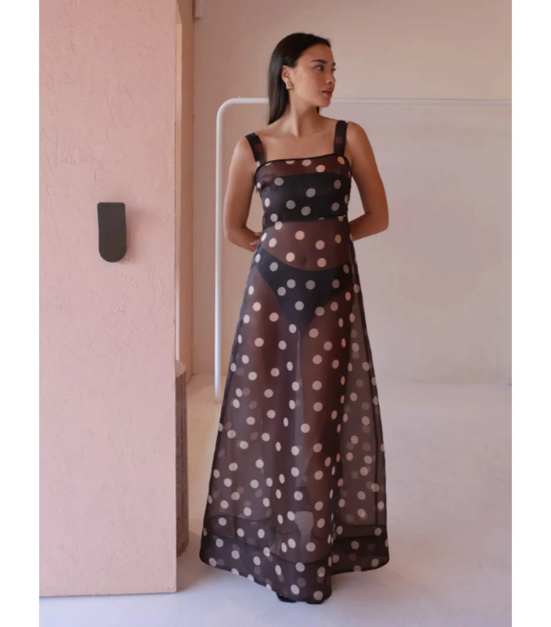 By Nicola Goldie Maxi Dress Chocolate Polka Size AU 8 - Image 1