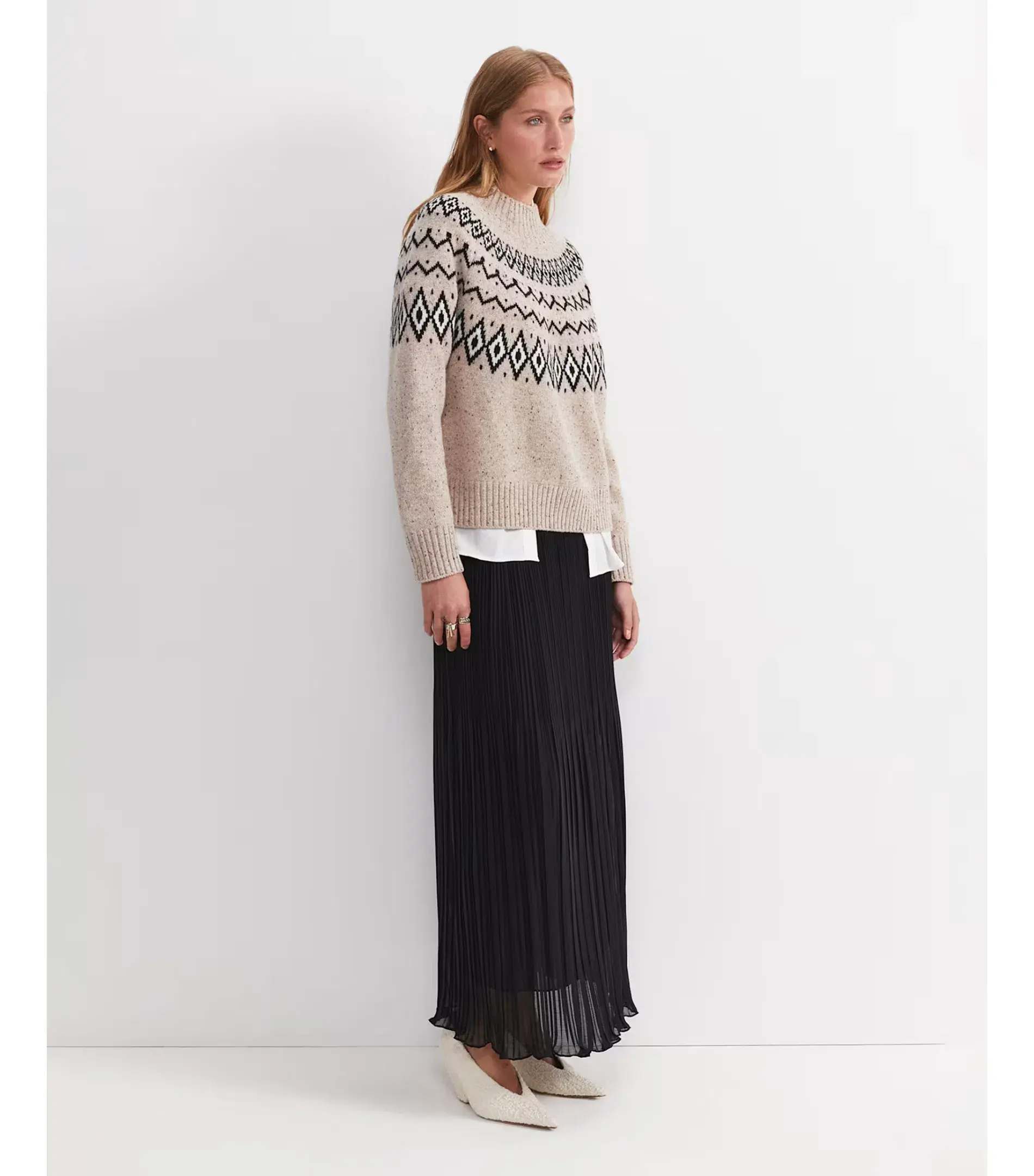 Sportscraft Sunflower Fair Isle Wool Sweater Oatmeal Size  - Image 2