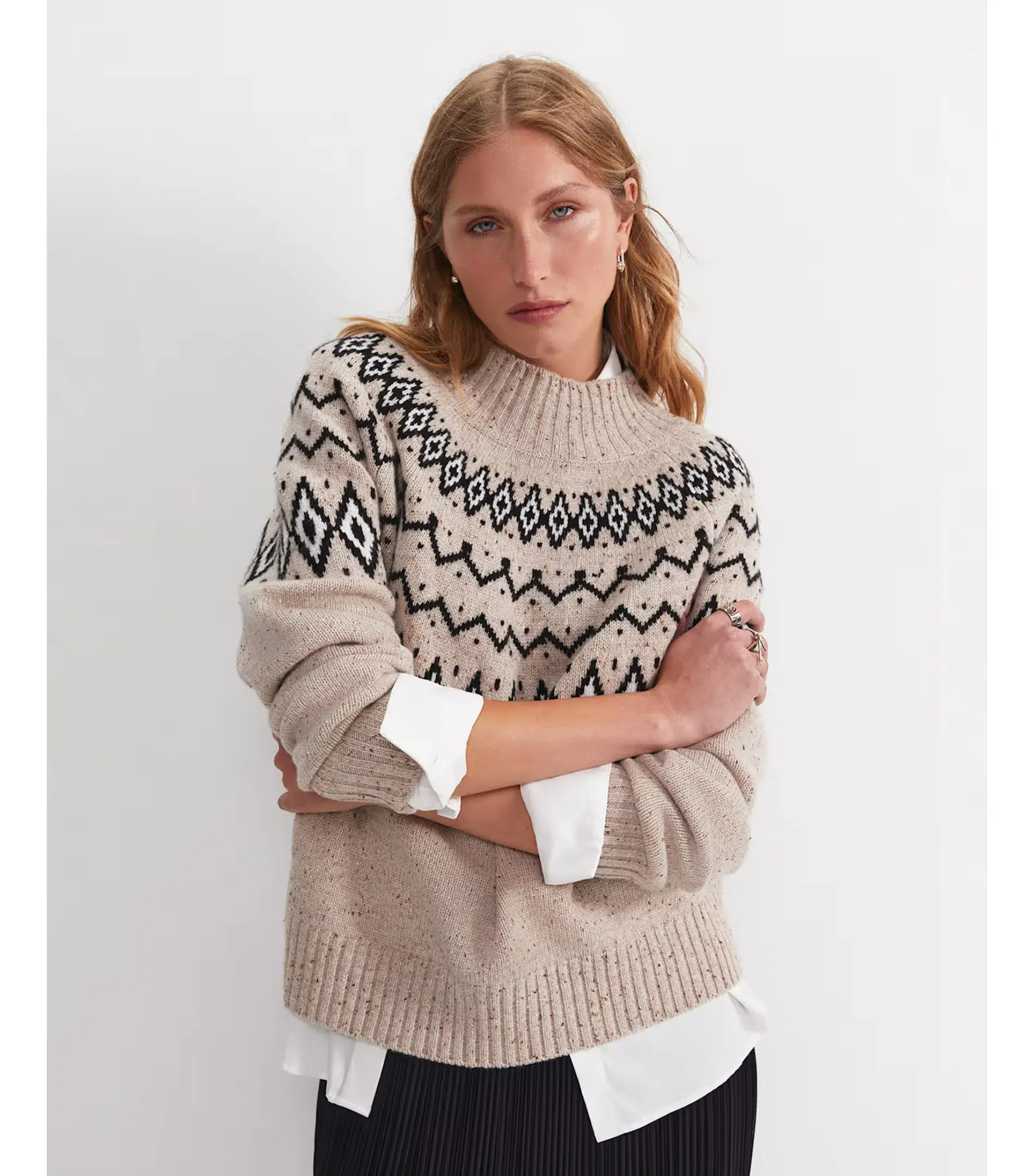 Sportscraft Sunflower Fair Isle Wool Sweater Oatmeal Size  - Image 4