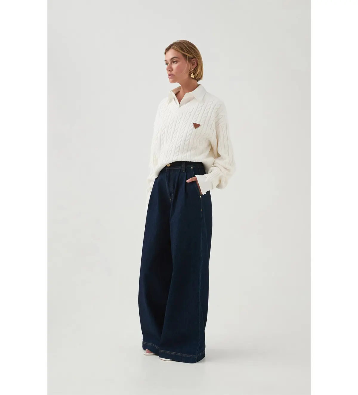 Aje Naia Cropped Cable Knit in Ivory Size  - Image 2