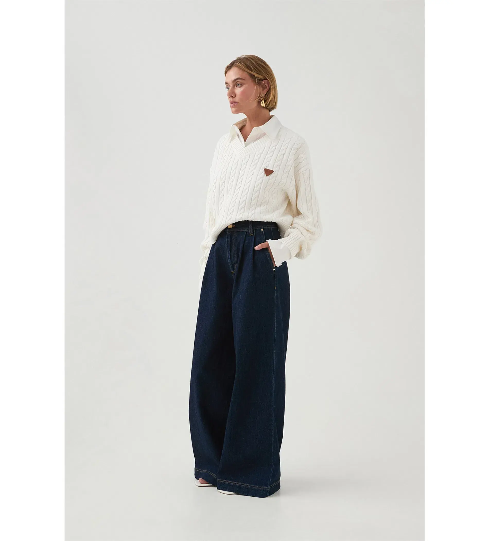Aje Naia Cropped Cable Knit in Ivory Size  - Image 2