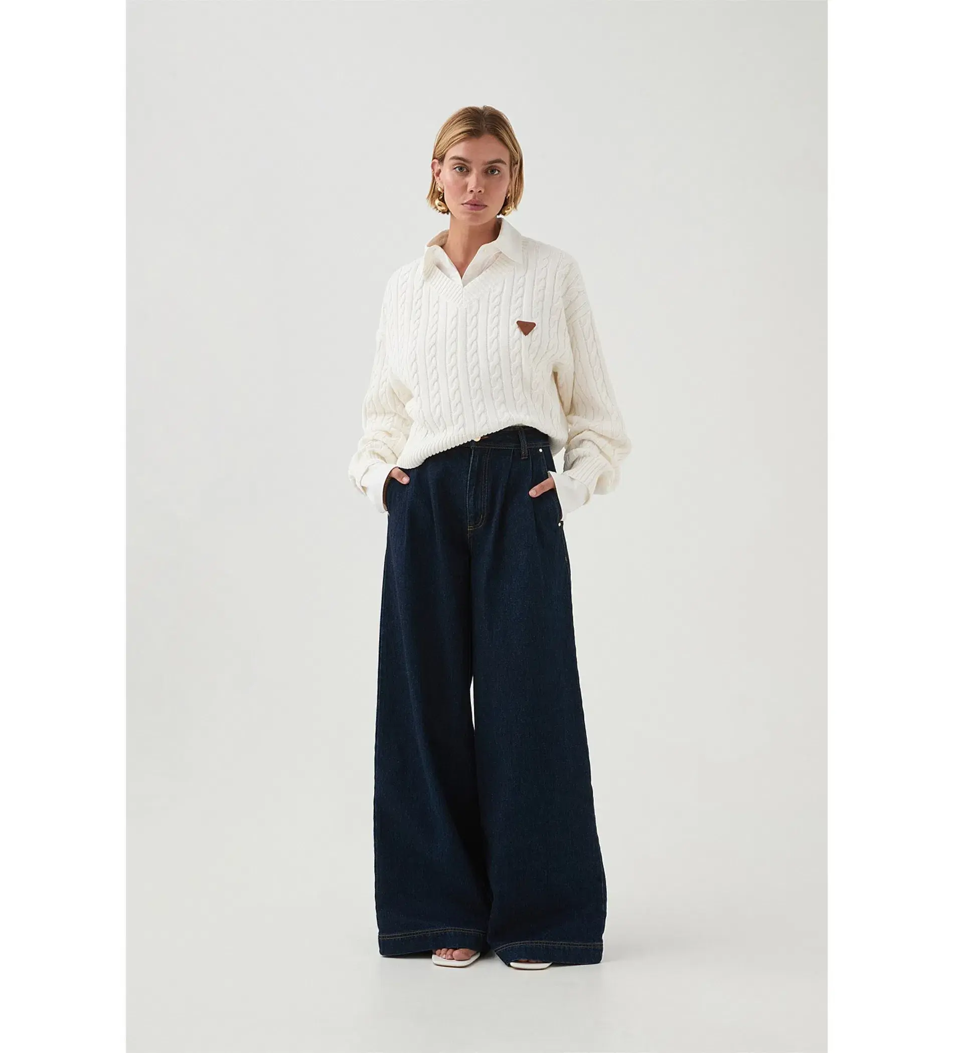 Aje Naia Cropped Cable Knit in Ivory Size  - Image 1