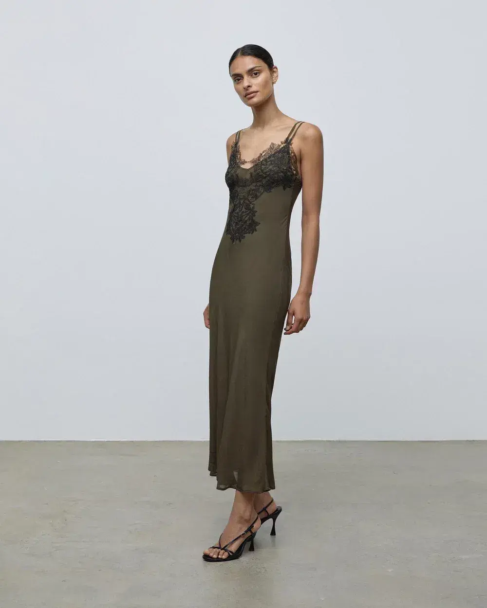 Lover Ainslee Lace Maxi Olive Green Dress Size AU 12 for rent on The Volte - main image