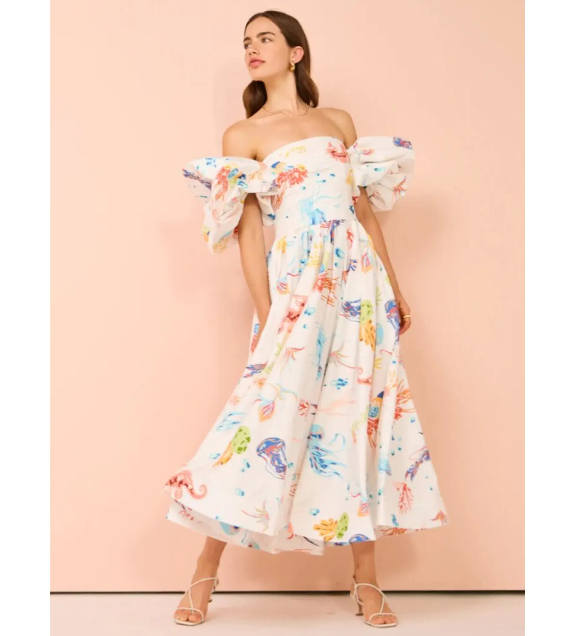 Leo Lin Matilda Puff Sleeve Midi Dress Twilight Print Size AU 12 - Image 2