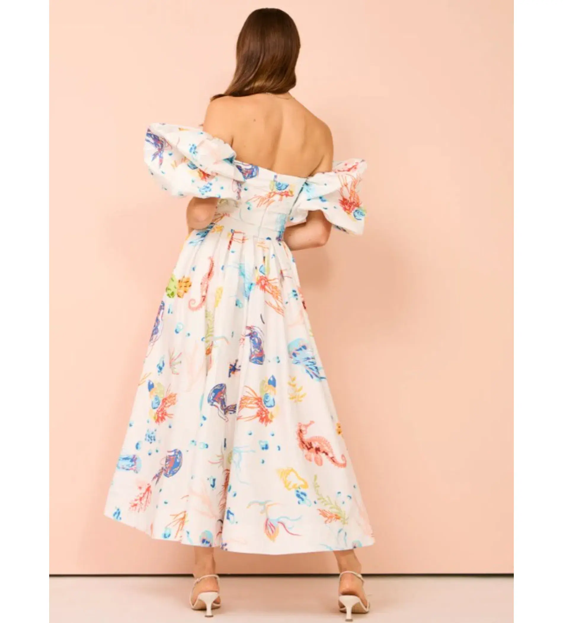 Leo Lin Matilda Puff Sleeve Midi Dress Twilight Print Size AU 12 - Image 6
