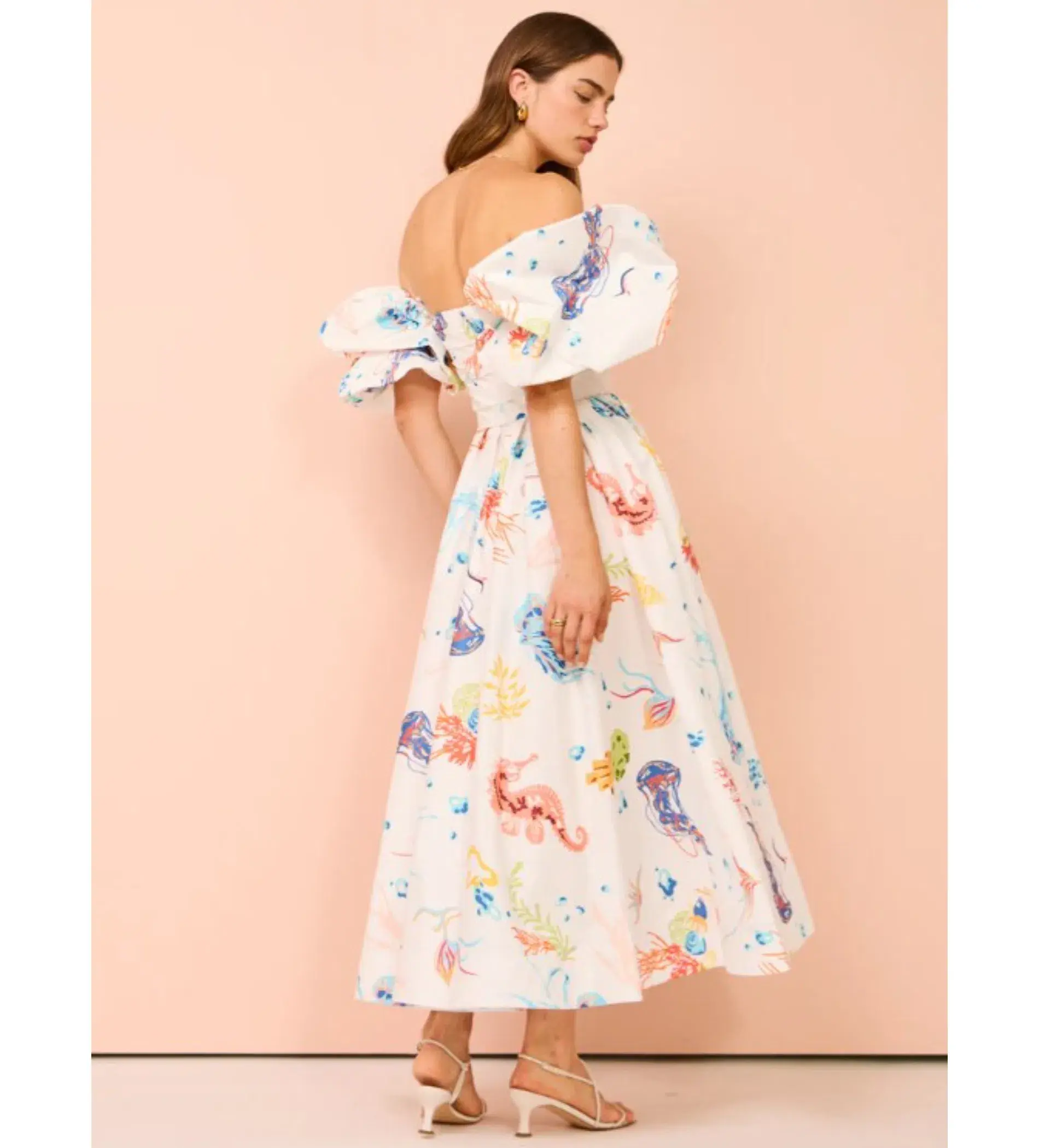 Leo Lin Matilda Puff Sleeve Midi Dress Twilight Print Size AU 12 - Image 5
