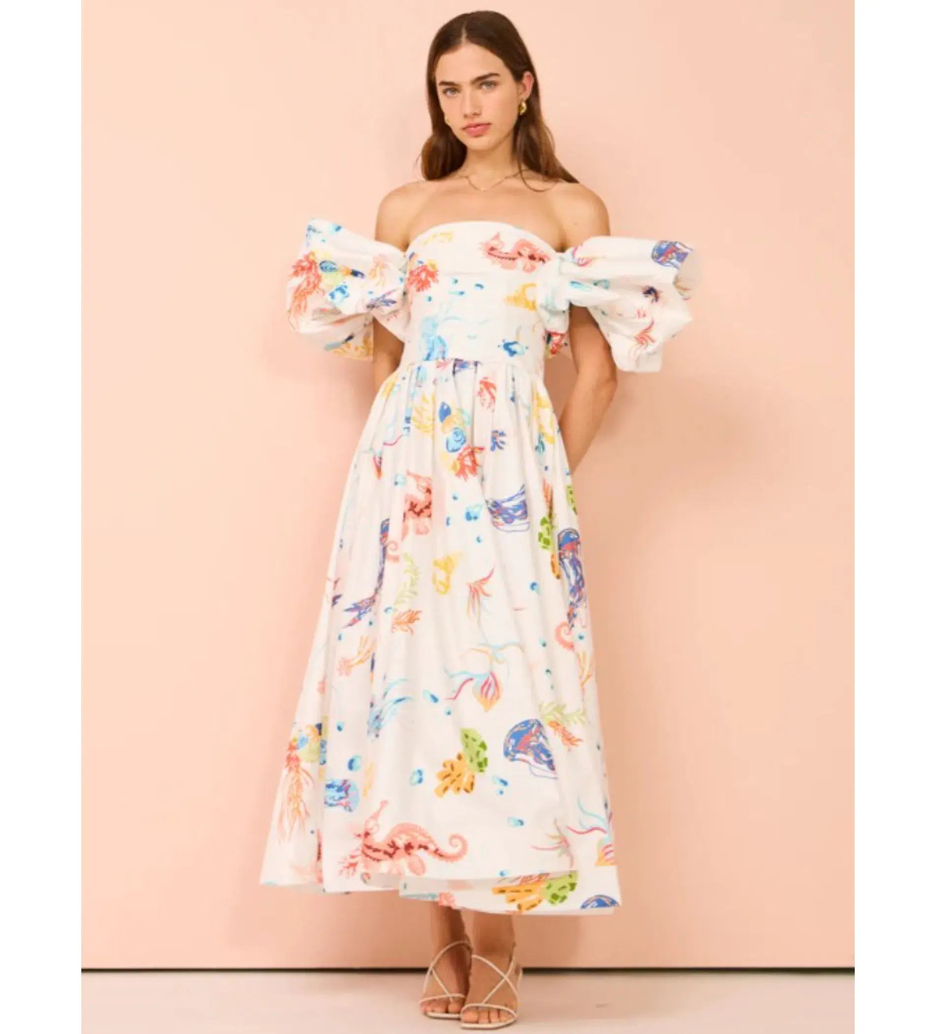Leo Lin Matilda Puff Sleeve Midi Dress Twilight Print Size AU 12 - Image 1
