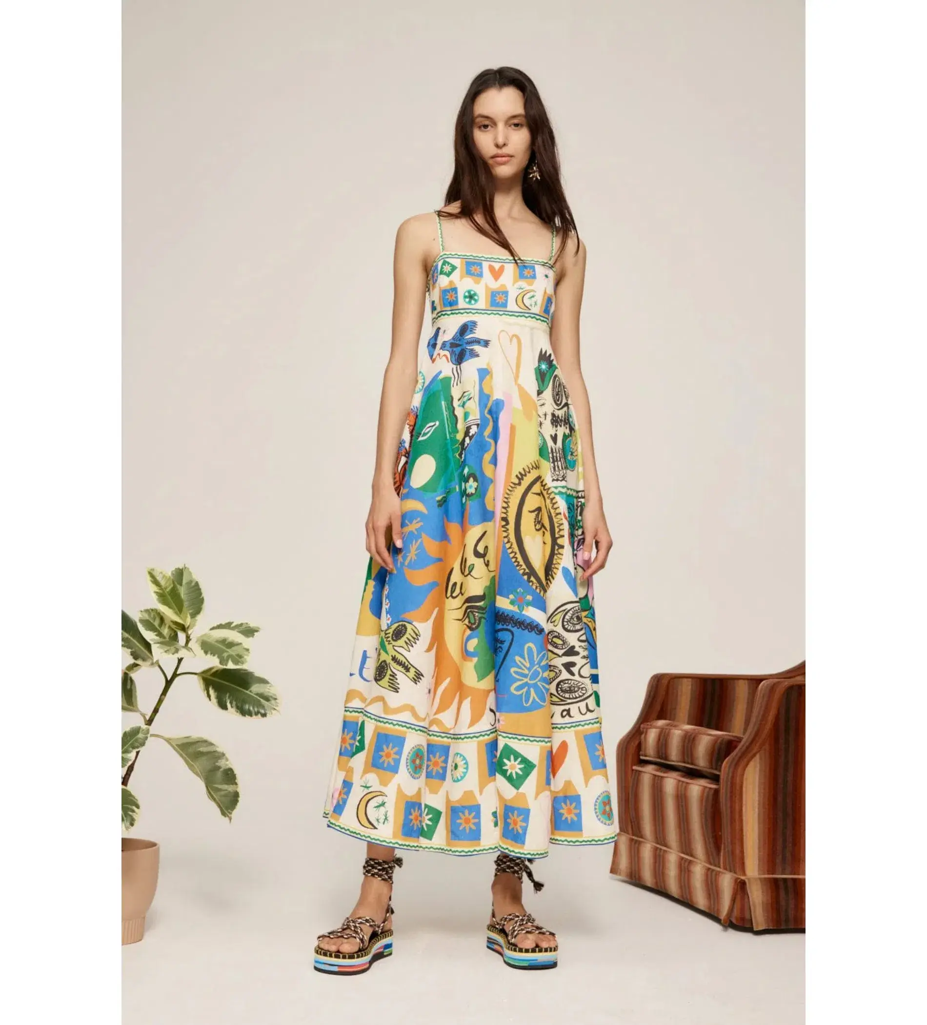 Alemais Soleil Midi Sundress Multi Print Size AU 8 - Image 1
