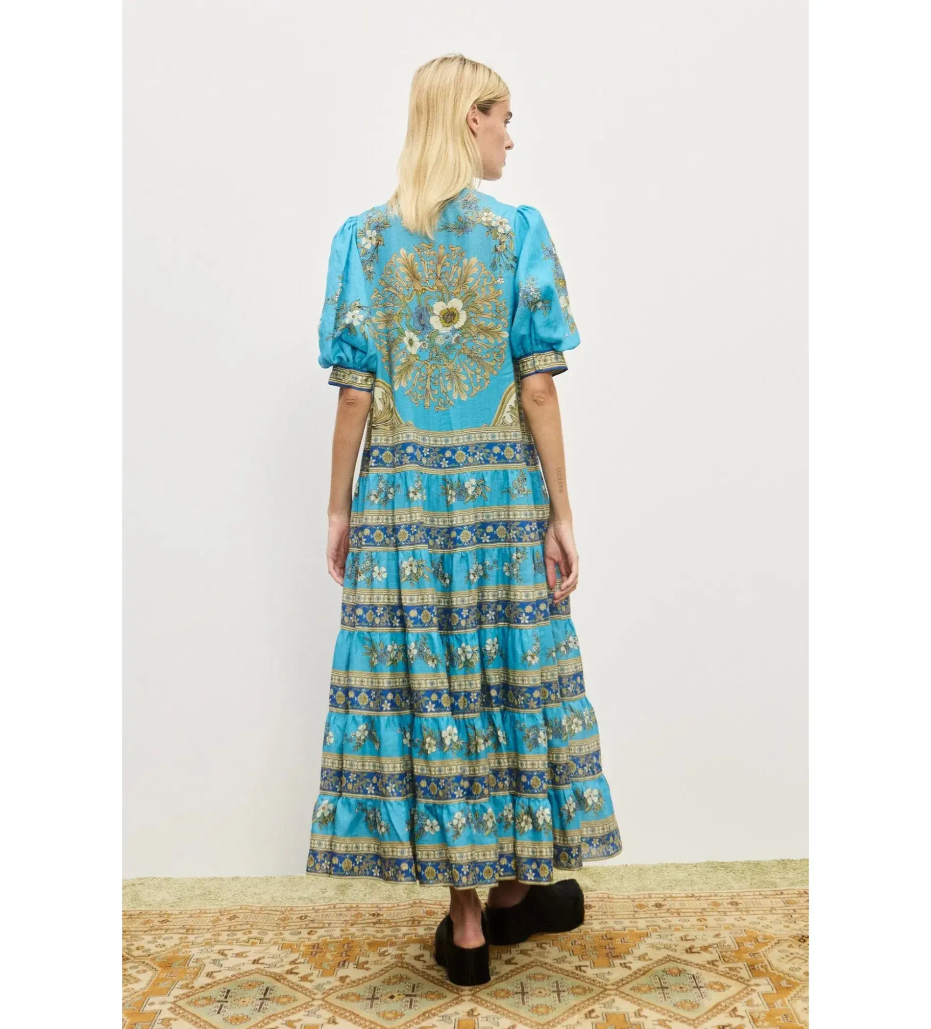 Alemais Cassie Tiered Midi Dress Blue Floral Size AU 8 - Image 3