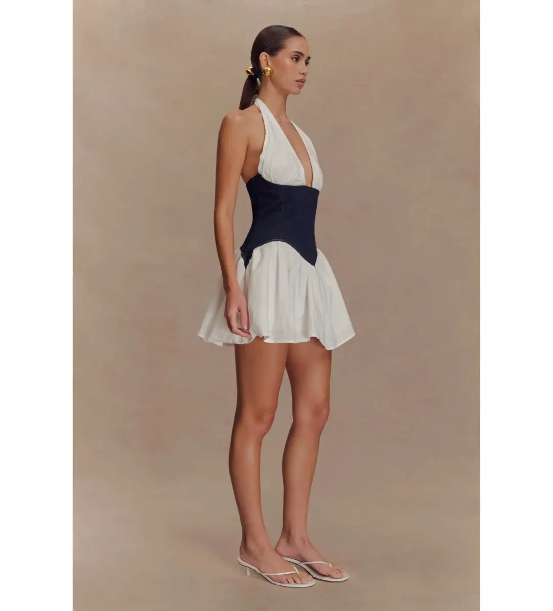 MESHKI Merlyn Denim Cotton Mini Dress Indigo Blue Size S AU 8 for rent on The Volte - main image