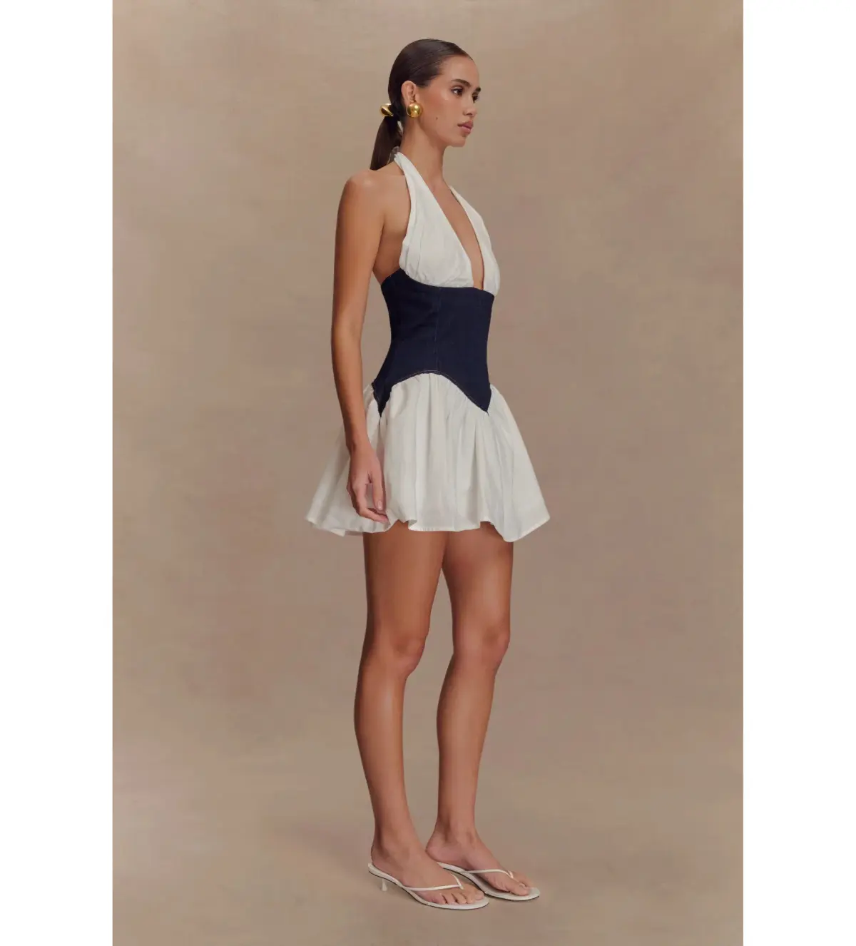 MESHKI Merlyn Denim Cotton Mini Dress Indigo Blue Size S AU 8 - Image 3