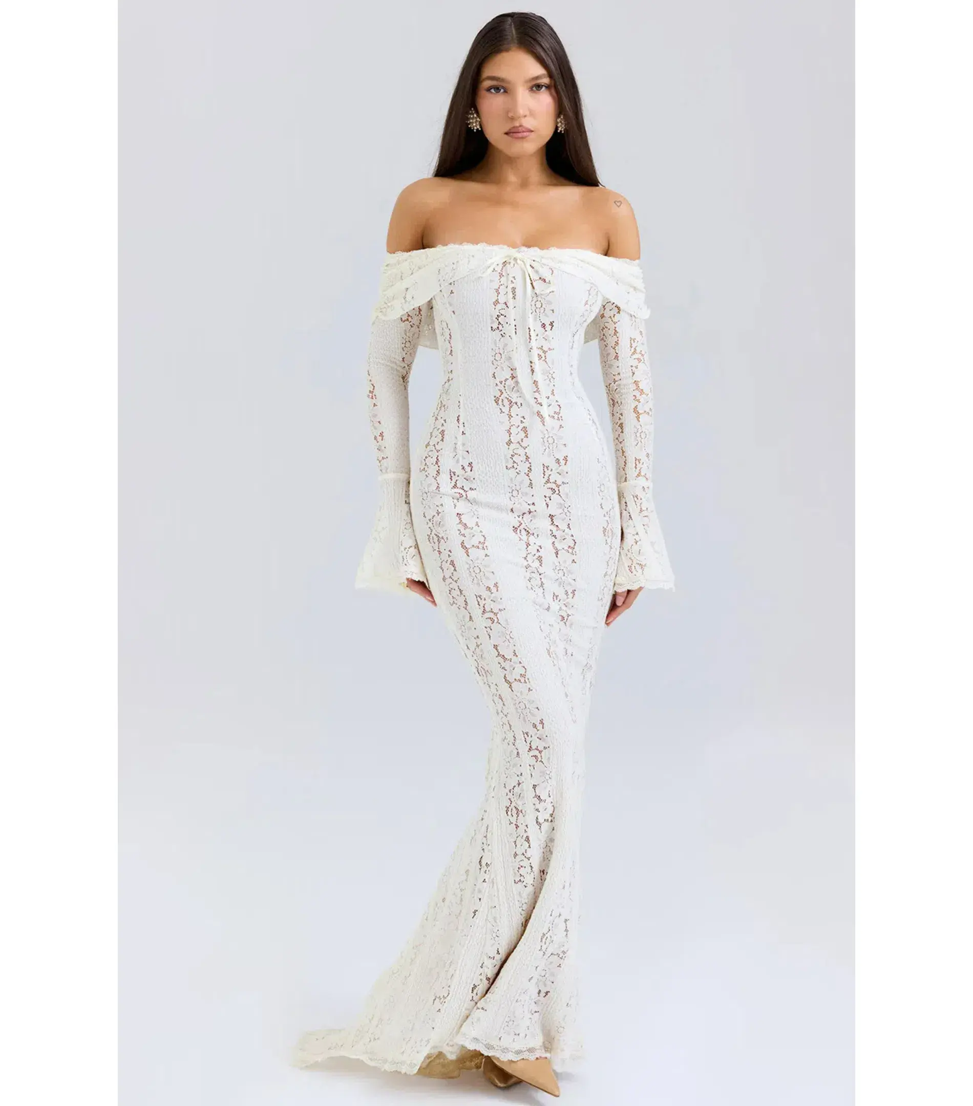 House of CB Belle Floral Lace Off Shoulder Maxi Dress Vintage Cream Size S / AU 8 - Image 1