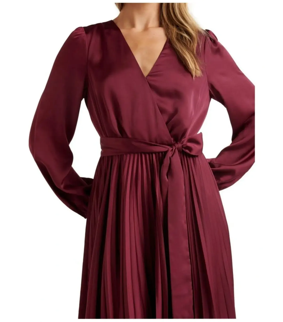 Forever New Ellery Pleated Wrap Midi Dress in Blackcurrant Size AU 6 - Image 4