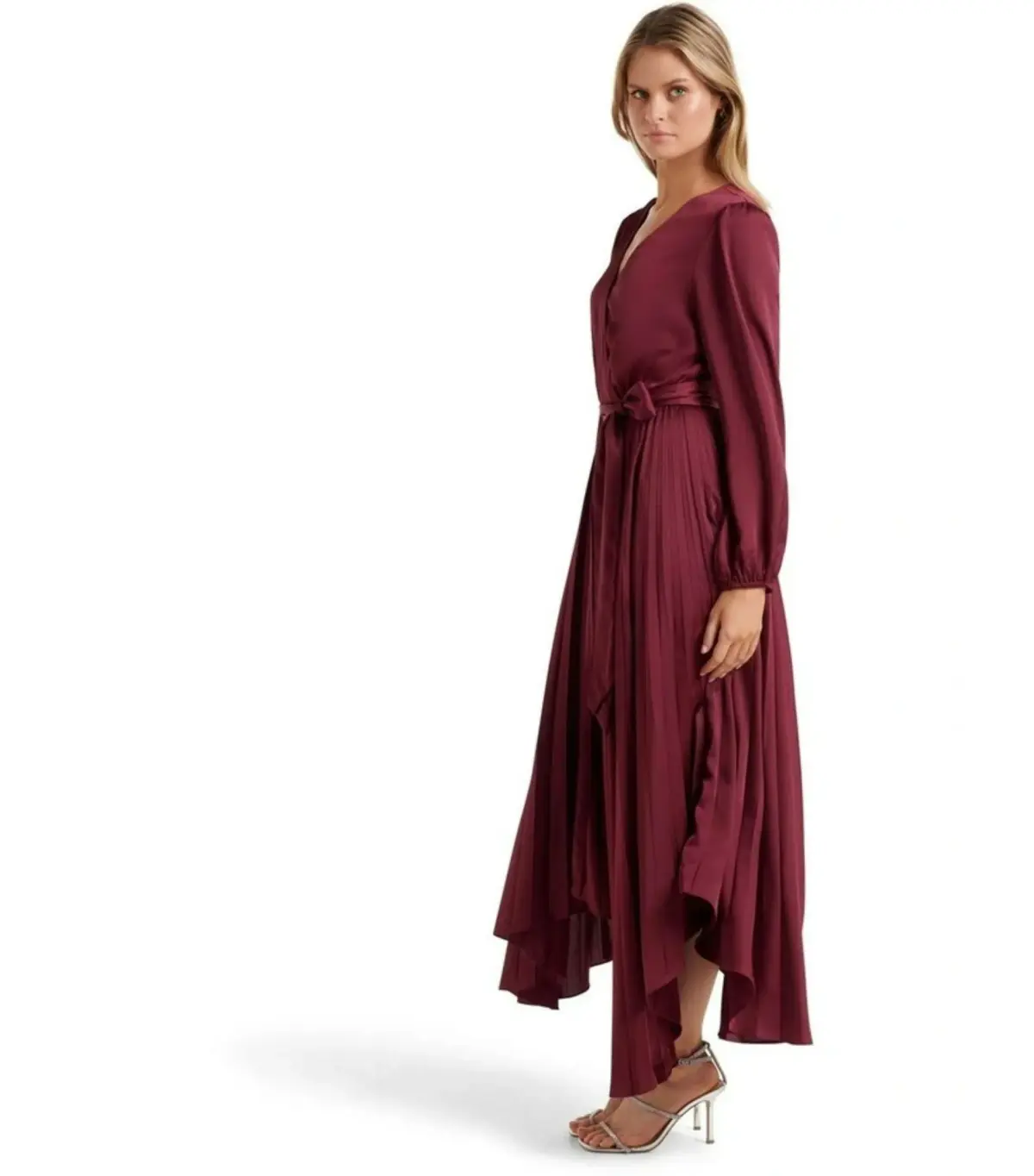 Forever New Ellery Pleated Wrap Midi Dress in Blackcurrant Size AU 6 - Image 3
