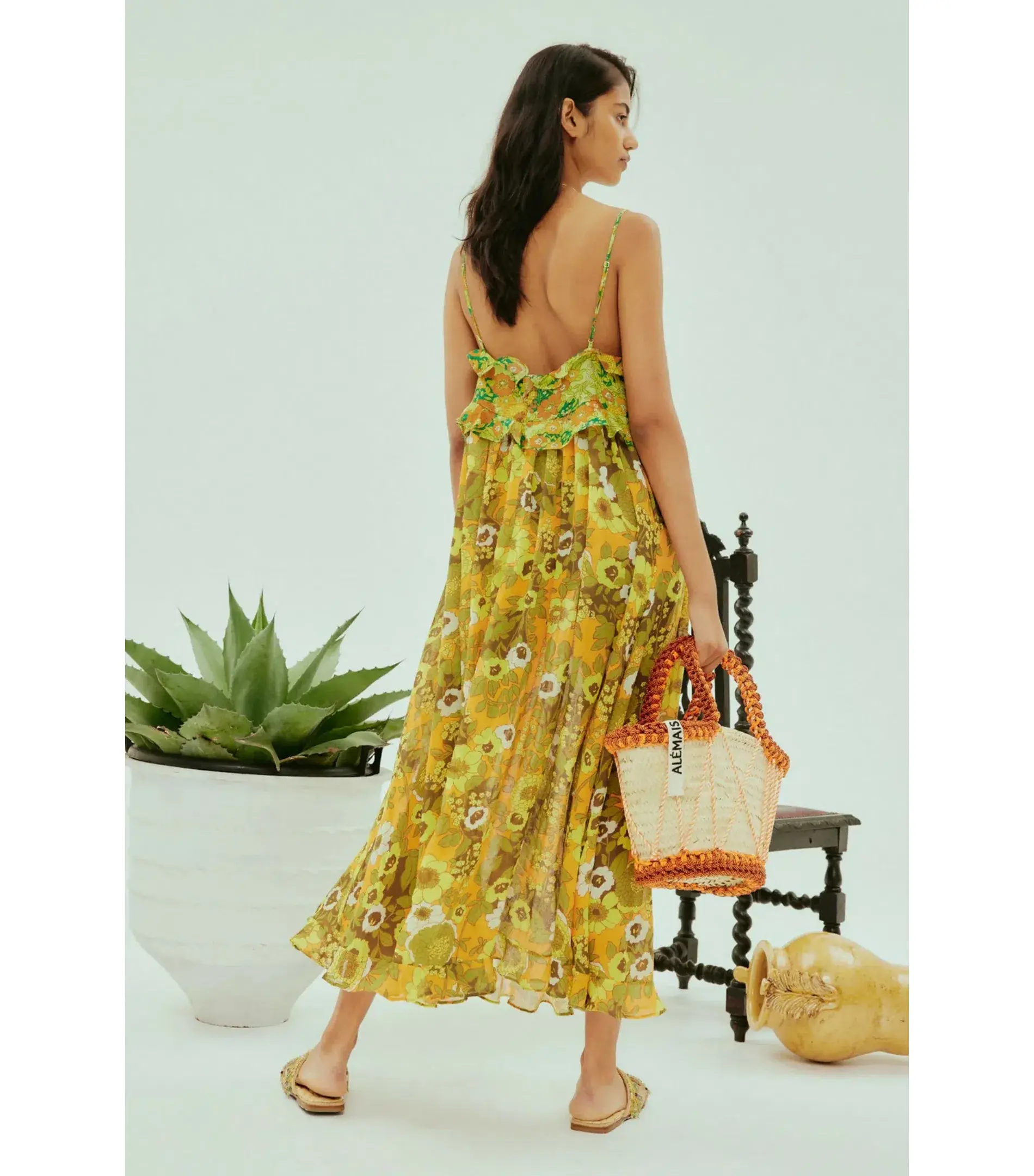 Alemais Jeff Spliced Frill Midi Dress Floral Size AU 8 - Image 2