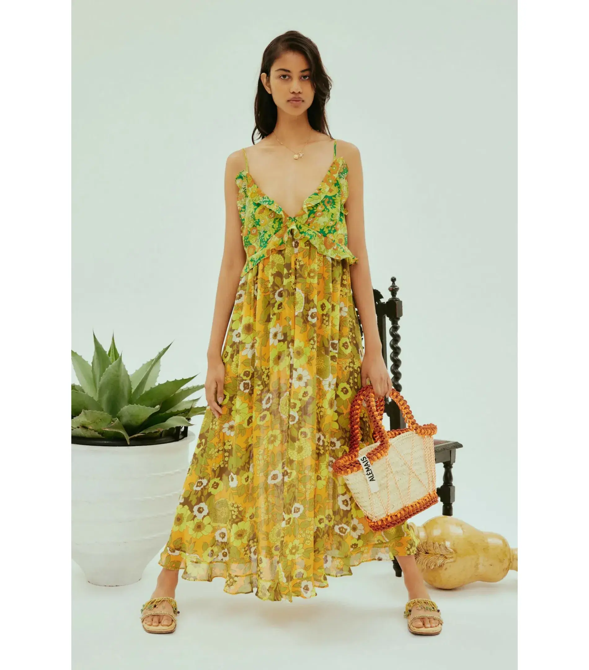 Alemais Jeff Spliced Frill Midi Dress Floral Size AU 8 - Image 1
