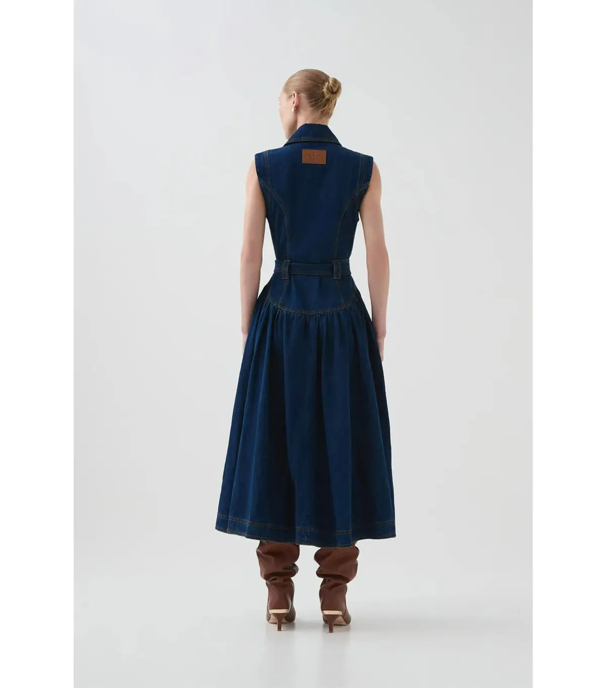Aje Elena Belted Denim Midi Dress Dark Classic Wash Size AU 8 - Image 3