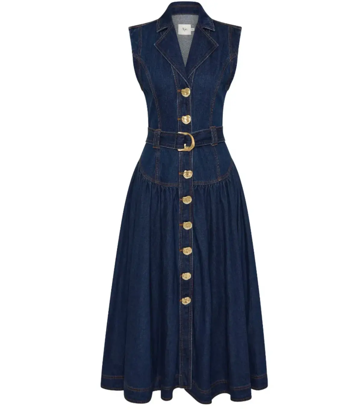 Aje Elena Belted Denim Midi Dress Dark Classic Wash Size AU 8 - Image 4