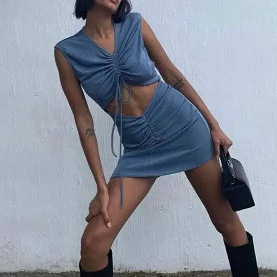 With Jean Roxy Dress Blue Size 6  for rent on The Volte - main image