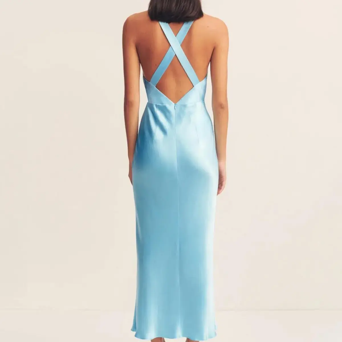 Shona Joy La Lune Plunged Cross Back Maxi Dress Iceberg Blue Size 10 - Image 2