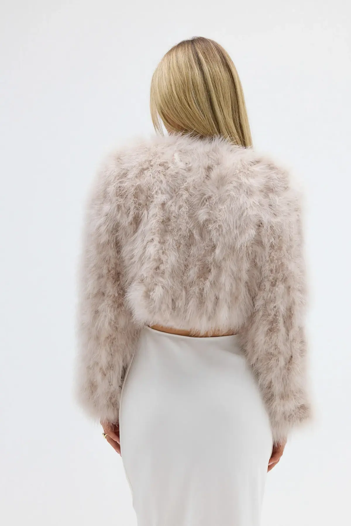 Bubish Luxe Manhattan Crop Feather Blush Jacket Size 10 - Image 3