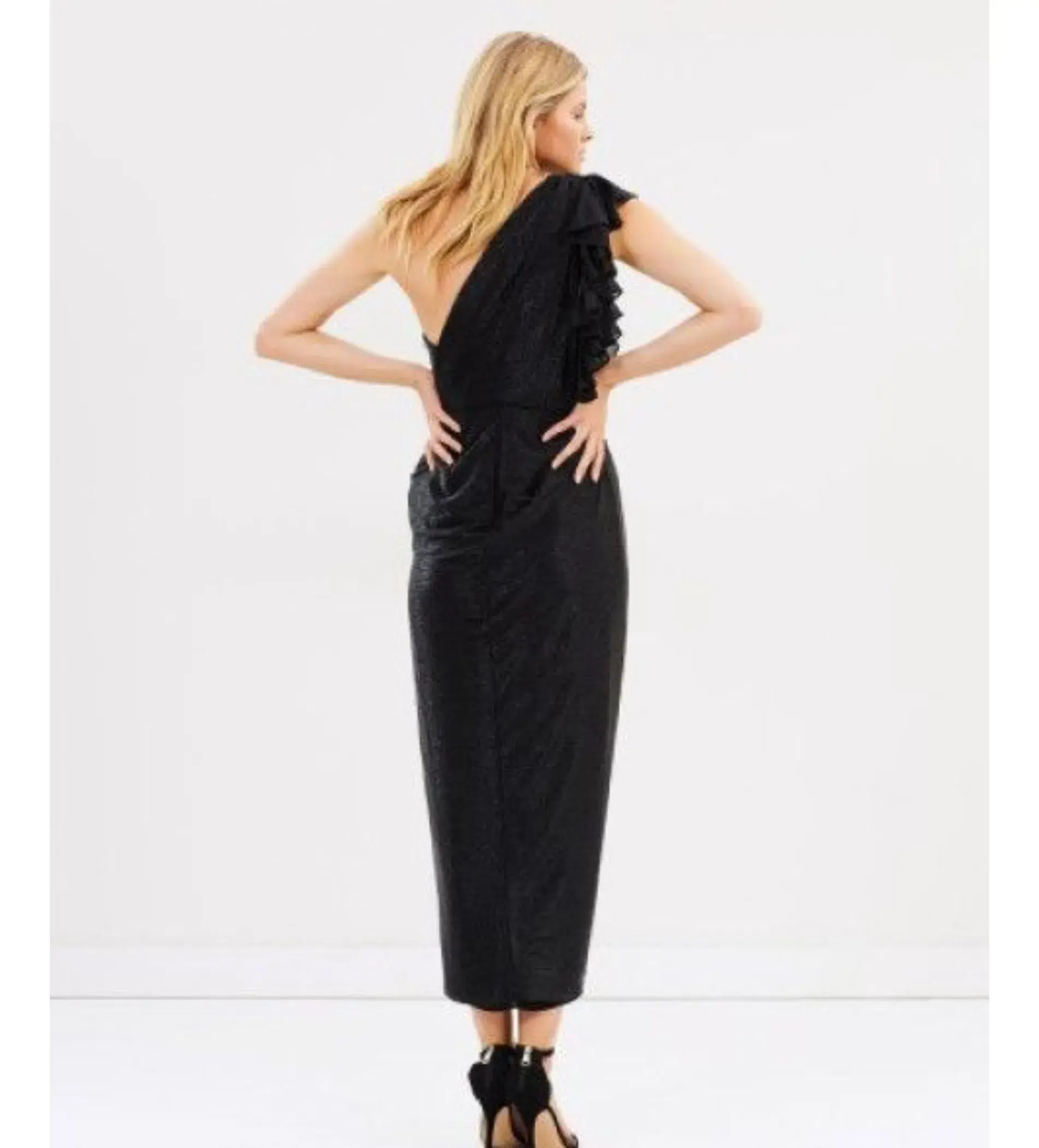 Shona Joy Cassis One-Shoulder Bustier Draped Midi Dress Black Size AU 6 - Image 3