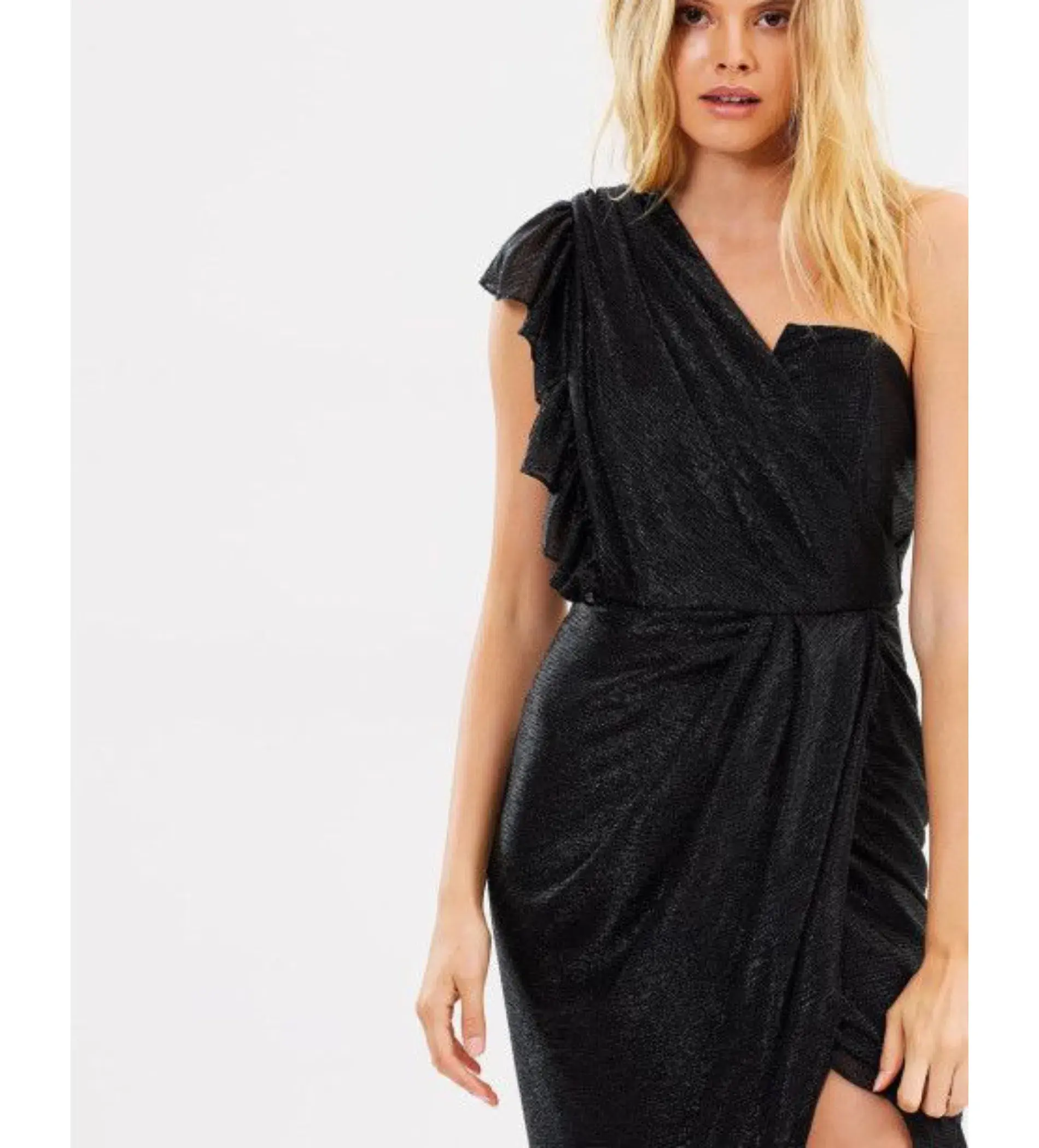 Shona Joy Cassis One-Shoulder Bustier Draped Midi Dress Black Size AU 6 - Image 4