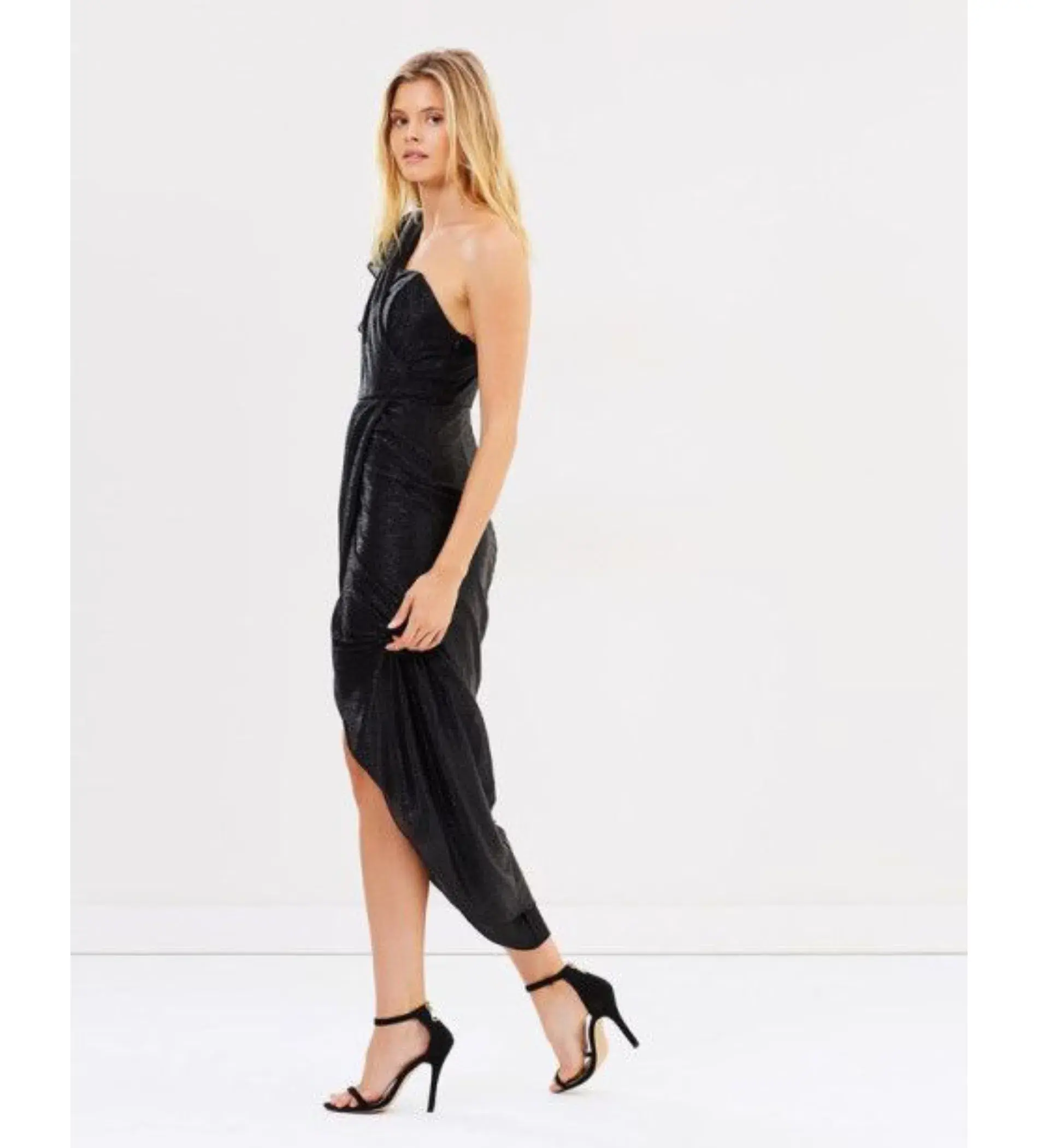 Shona Joy Cassis One-Shoulder Bustier Draped Midi Dress Black Size AU 6 - Image 2