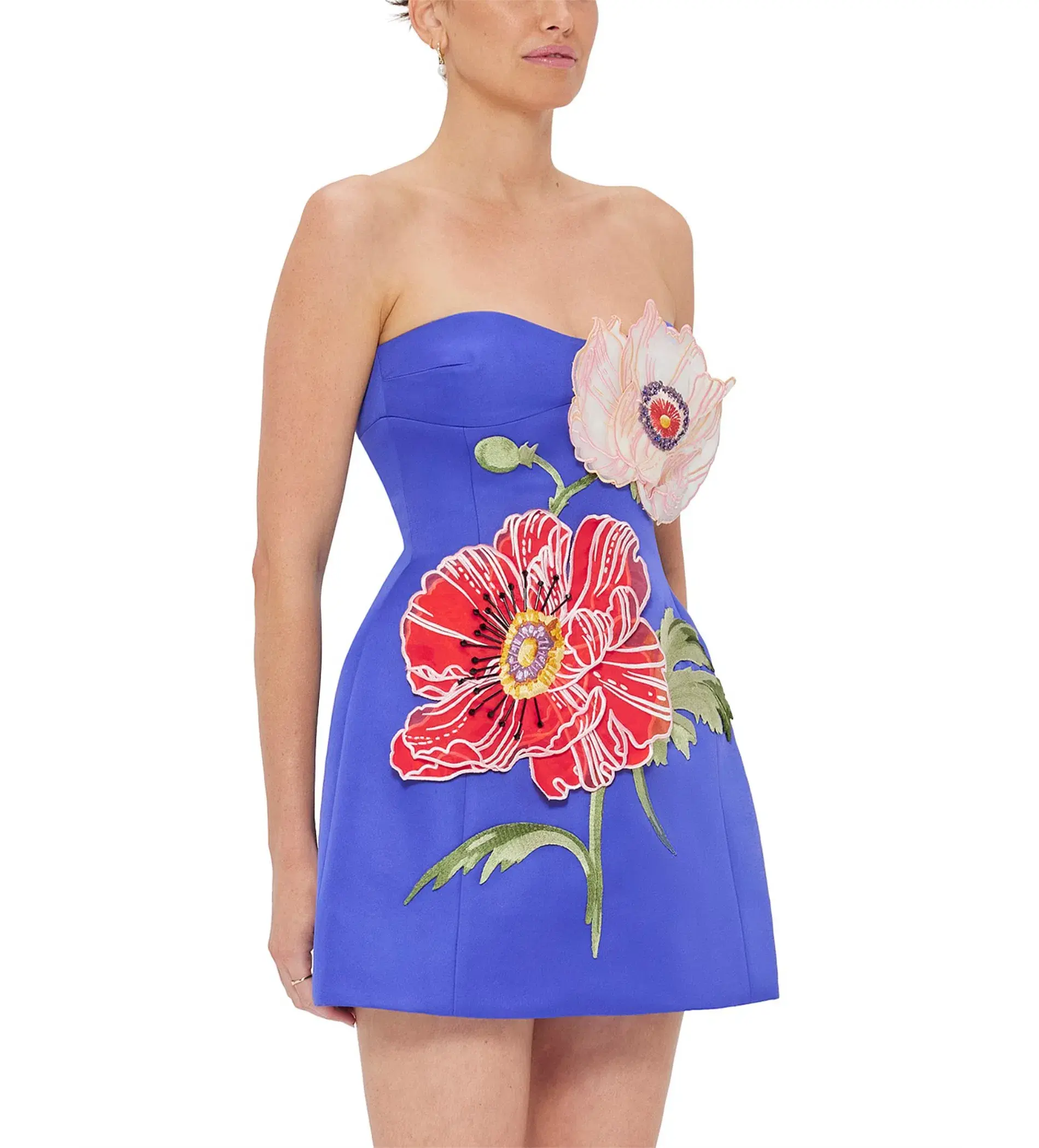 Leo Lin Rosario Appliqué Floral Bustier Mini Dress Lapis Size AU 10 - Image 3