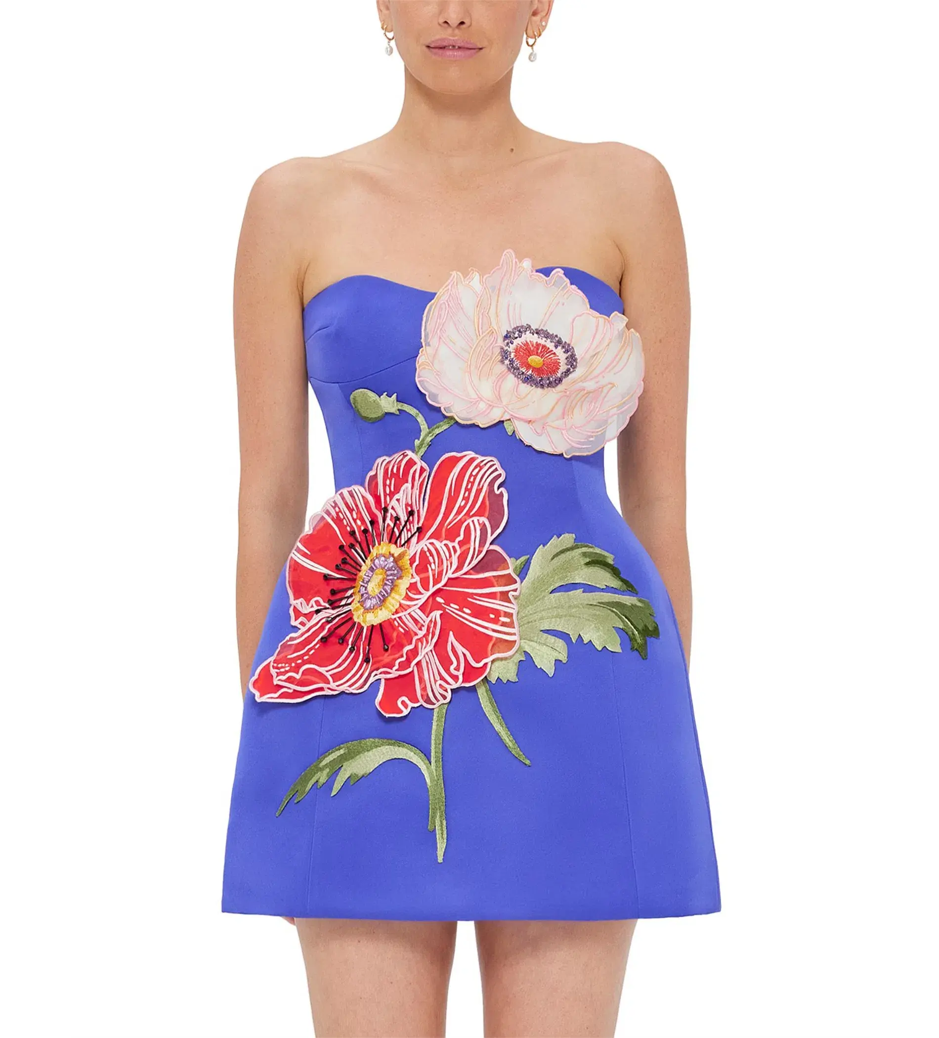 Leo Lin Rosario Appliqué Floral Bustier Mini Dress Lapis Size AU 10 - Image 2