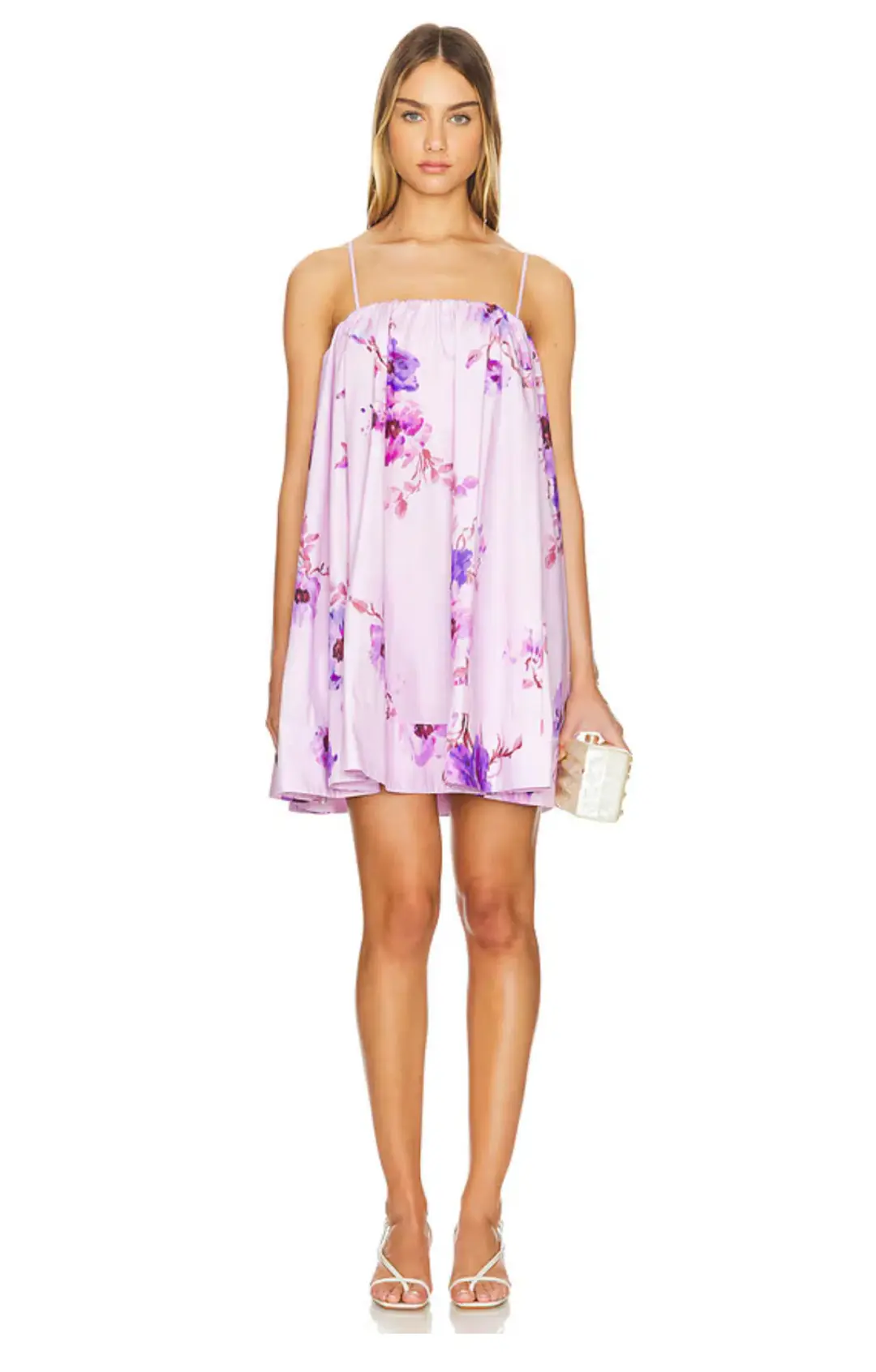 Zimmermann Lightburst Puff Mini Dress Purple Floral Size AU 12 for rent on The Volte - main image