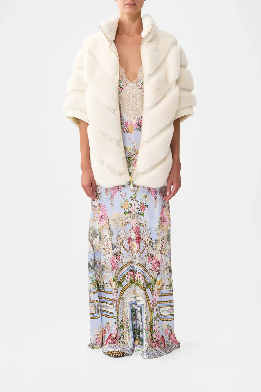 Camilla Tiled Time Faux Fur Short Sleeve Slouch Jacket White (M/L-AU12/14) - Image 1