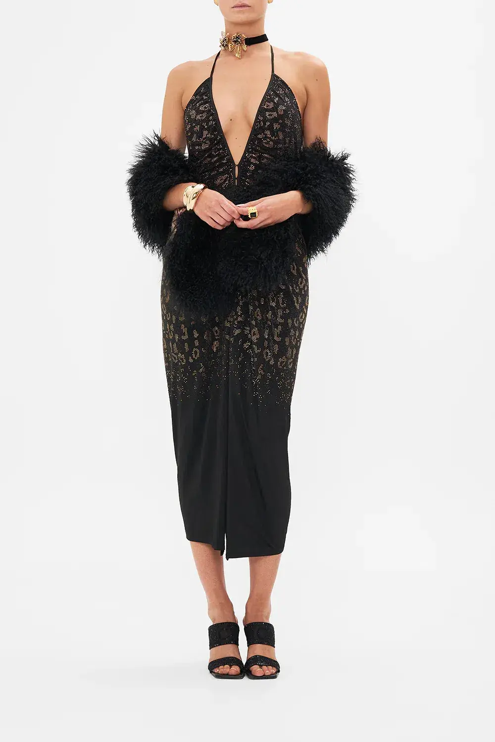 Camilla Mosaic Muse V Neck Gathered Jersey Dress Midi Black (XL/AU16) - Image 7