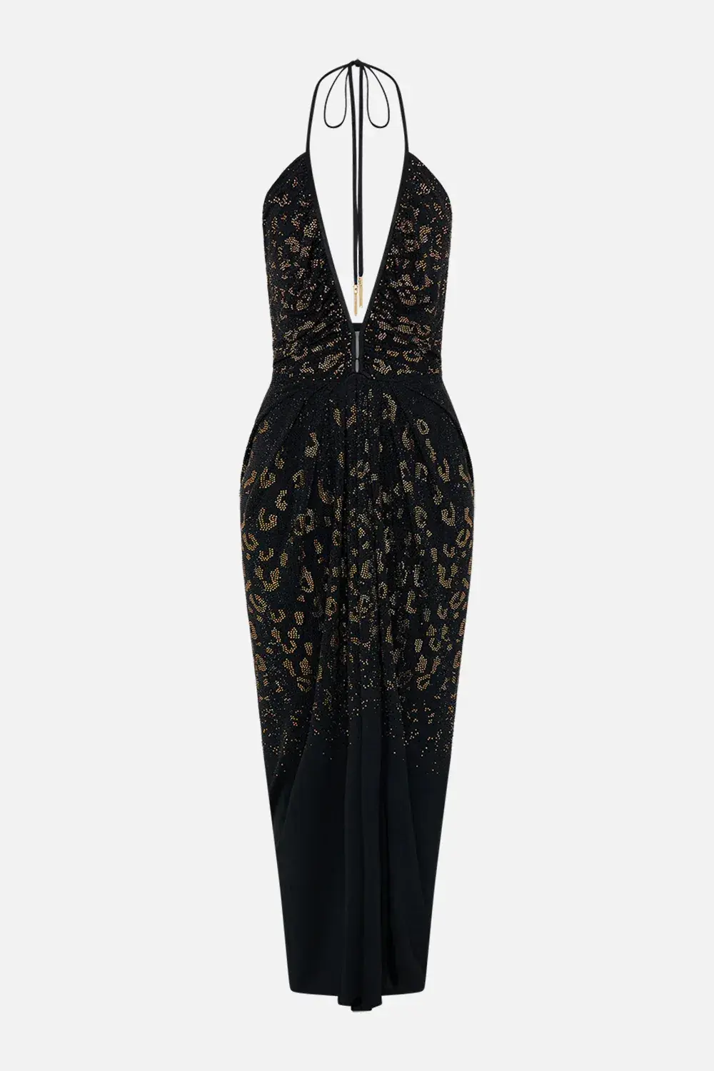 Camilla Mosaic Muse V Neck Gathered Jersey Dress Midi Black (XL/AU16) for rent on The Volte - main image