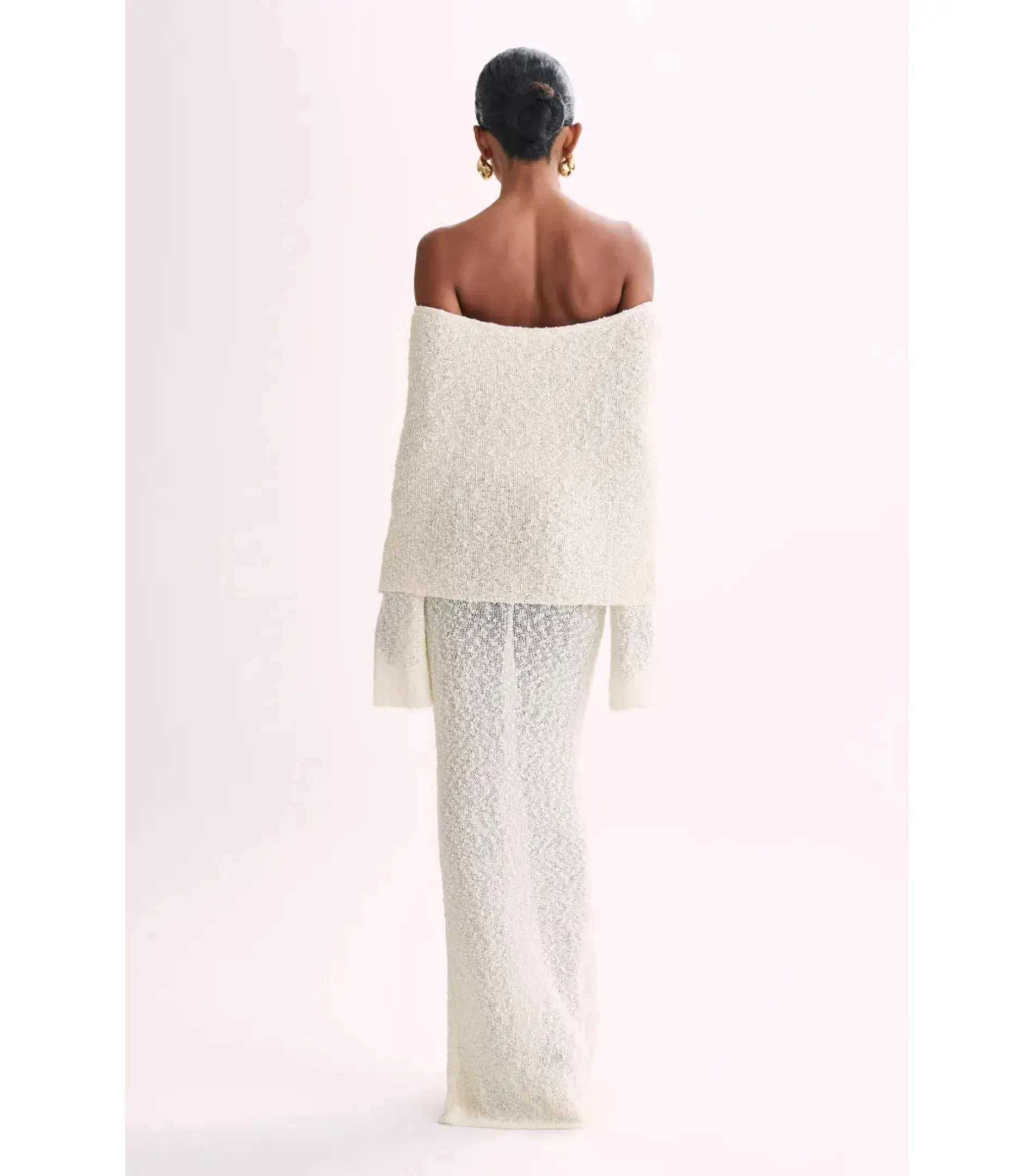 Meshki Marisol Off Shoulder Boucle Maxi Dress in Ivory Size XS / AU 6 - Image 4