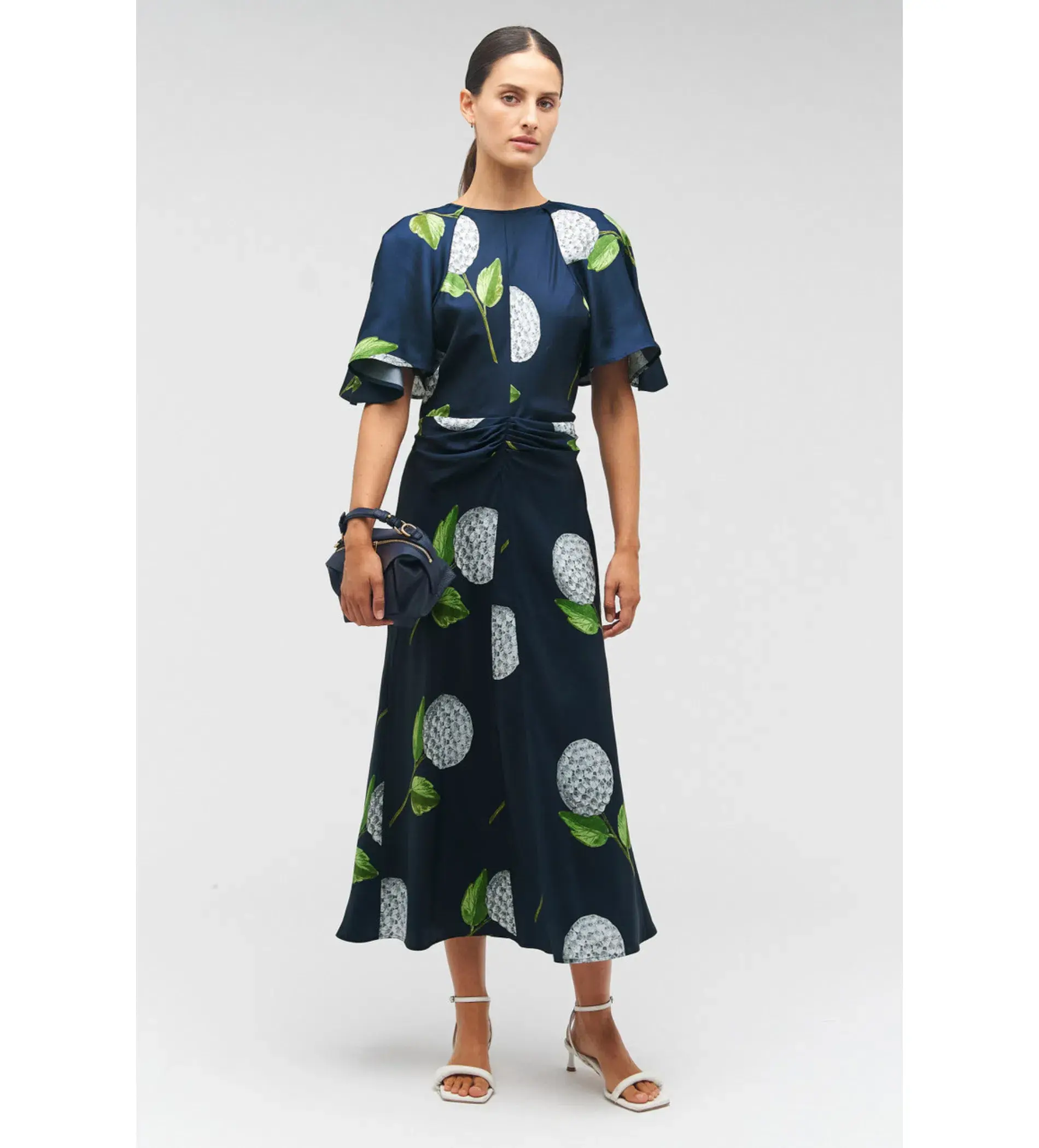 Oroton Snowdrop Print Midi Dress North Sea Size 14 - Image 1