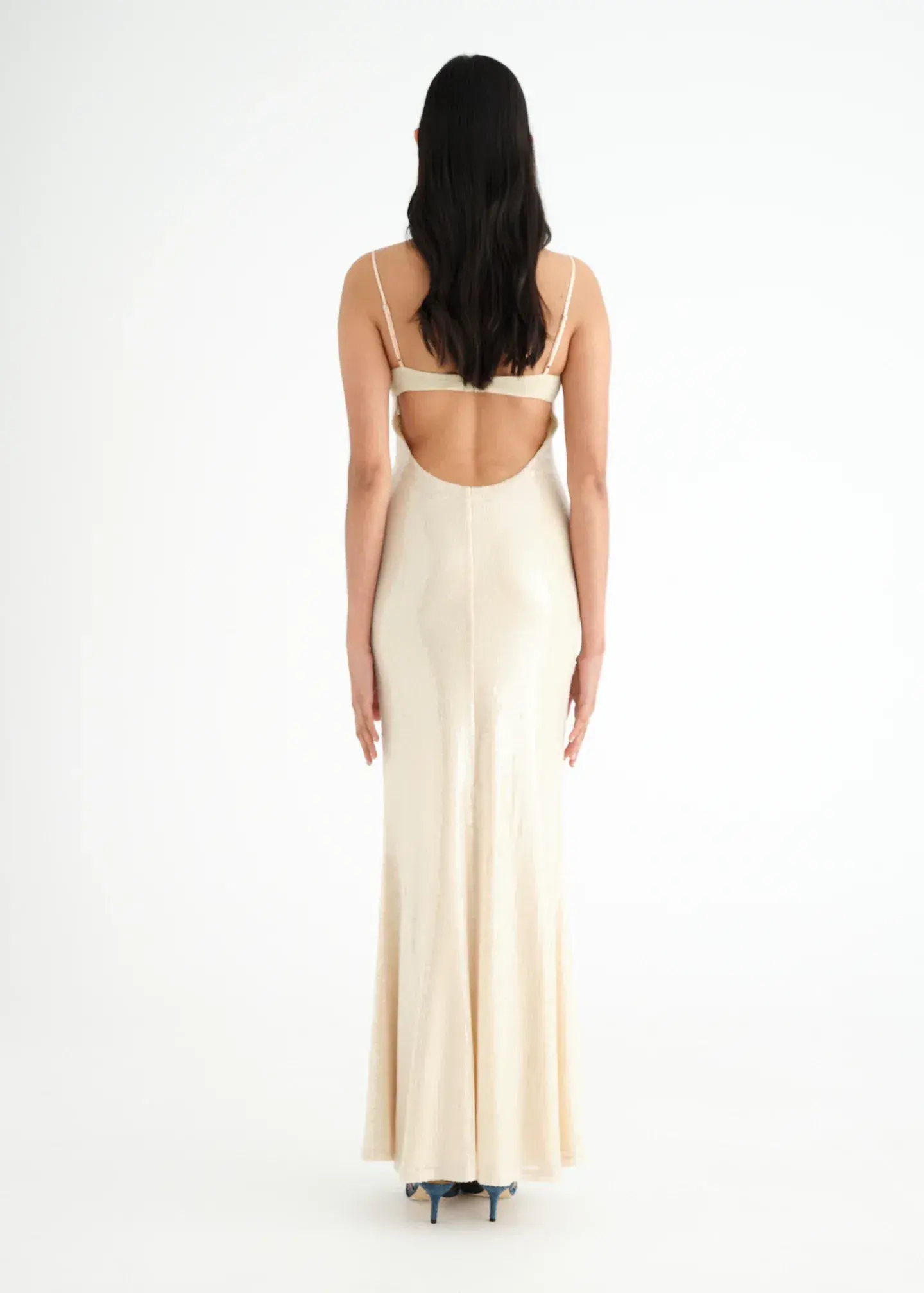 Benni Juliano Sequin Slip Maxi Dress Light Toffee Size 10 - Image 2