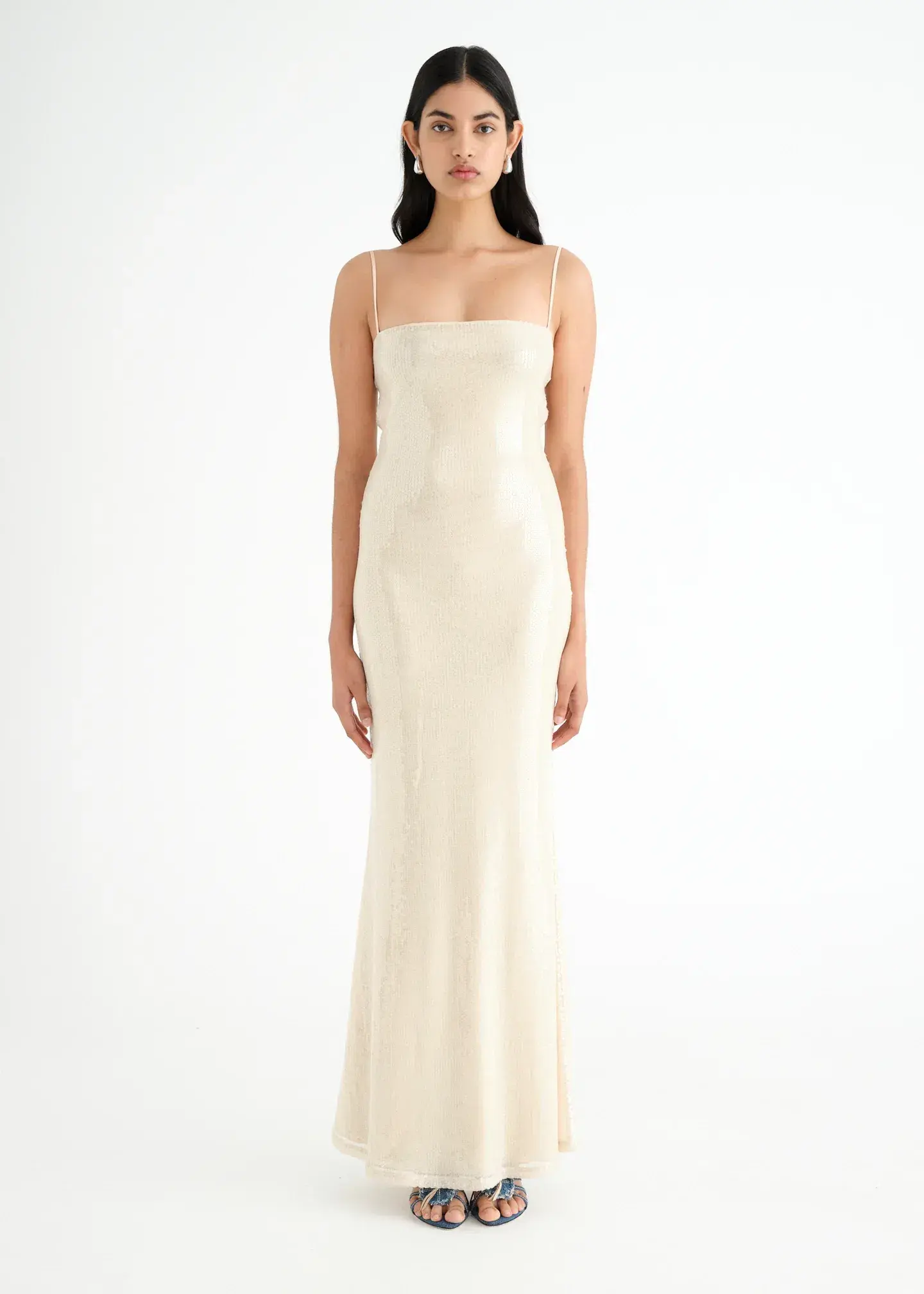 Benni Juliano Sequin Slip Maxi Dress Light Toffee Size 10 - Image 1