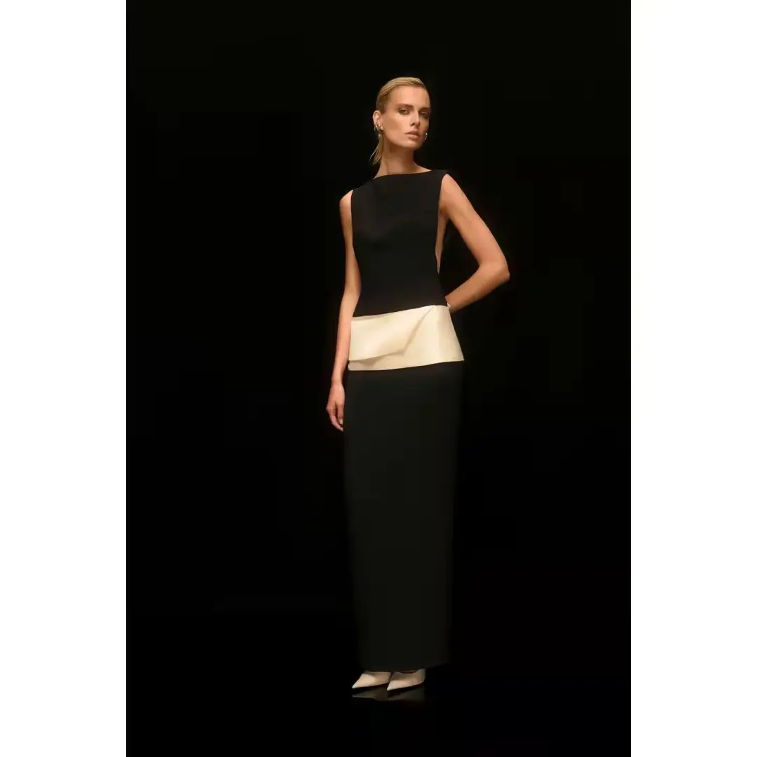Rachel Gilbert Rikki Floor Length Gown In Black/Ivory Size AU 6 for rent on The Volte - main image
