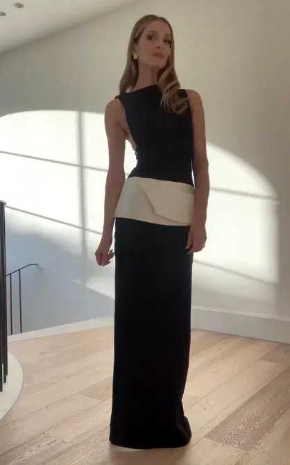 Rachel Gilbert Rikki Maxi Gown in Black/Ivory Size AU 10  - Image 2