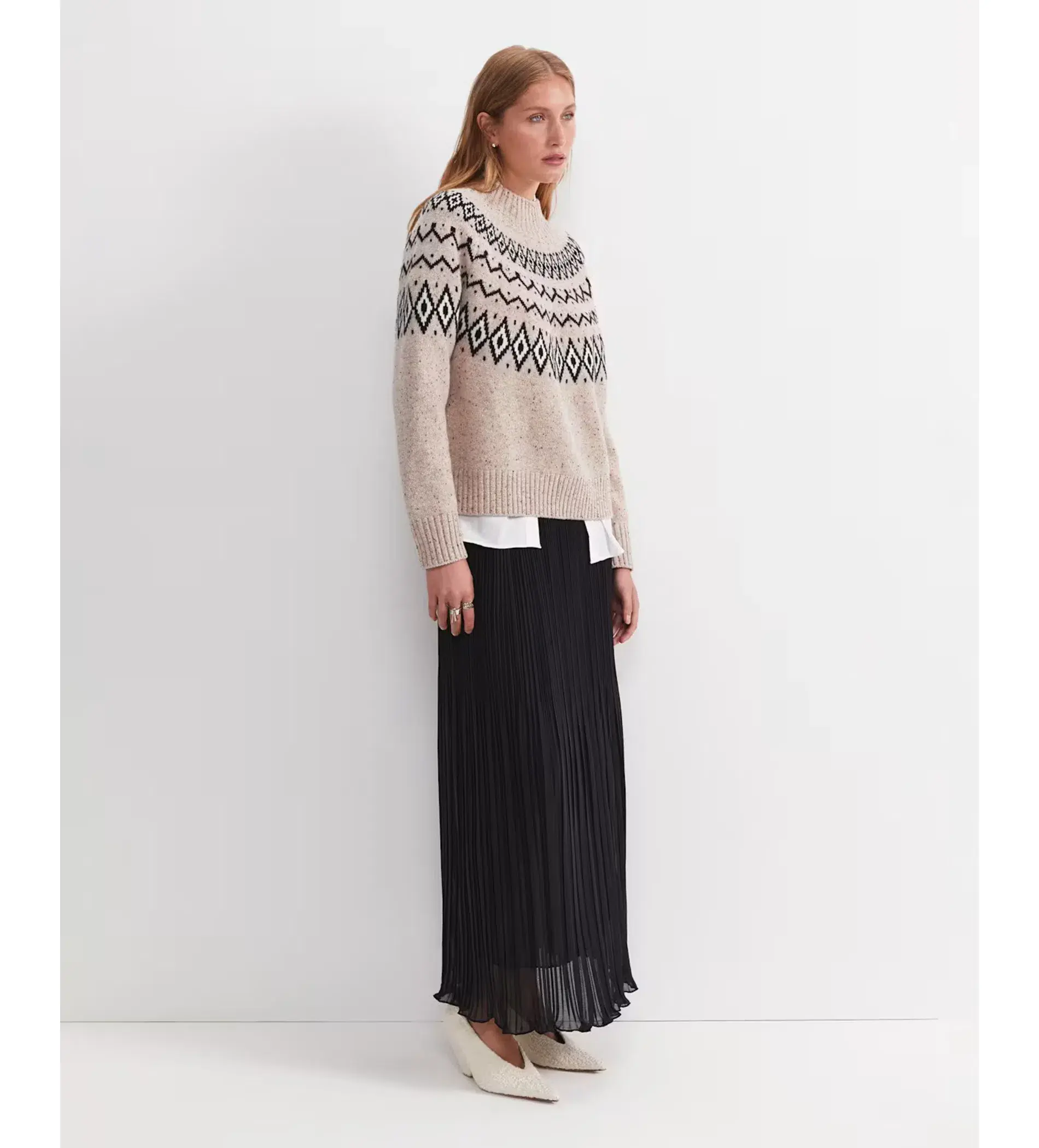 Sportscraft Sunflower Fair Isle Wool Sweater Oatmeal One Size - Image 3