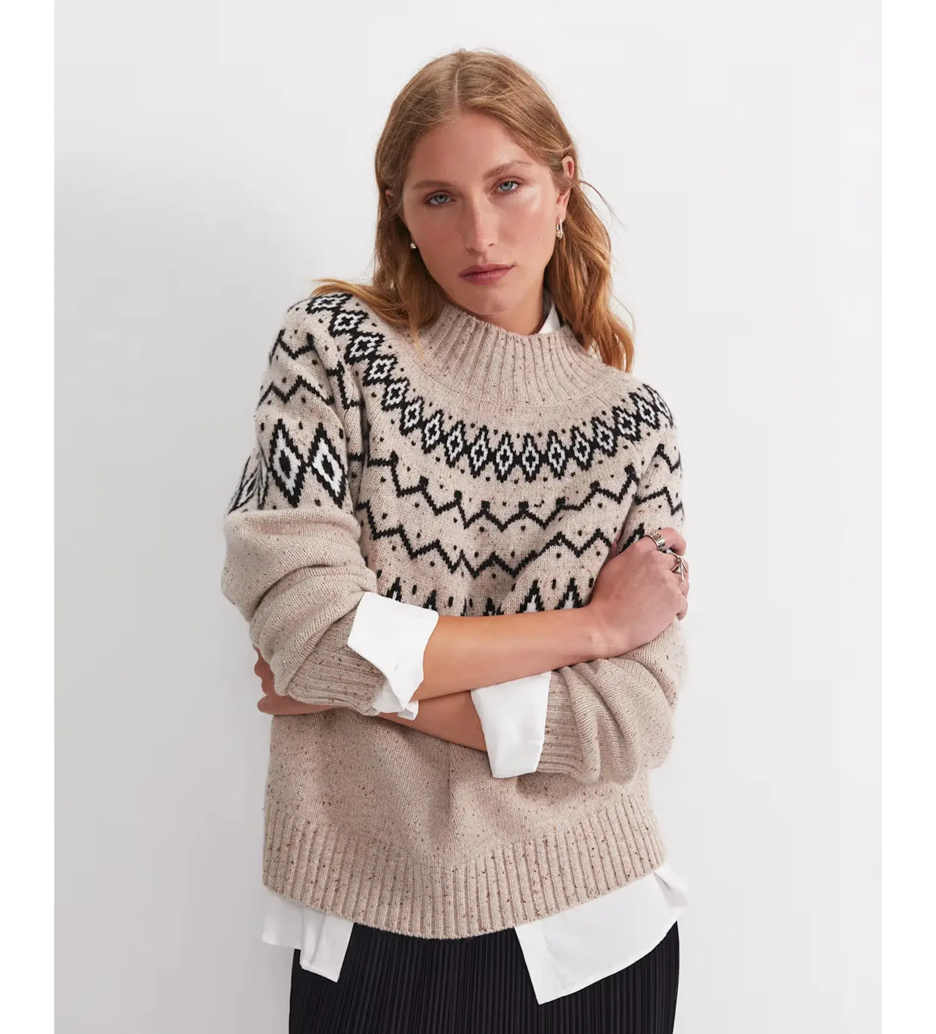 Sportscraft Sunflower Fair Isle Wool Sweater Oatmeal One Size - Image 1
