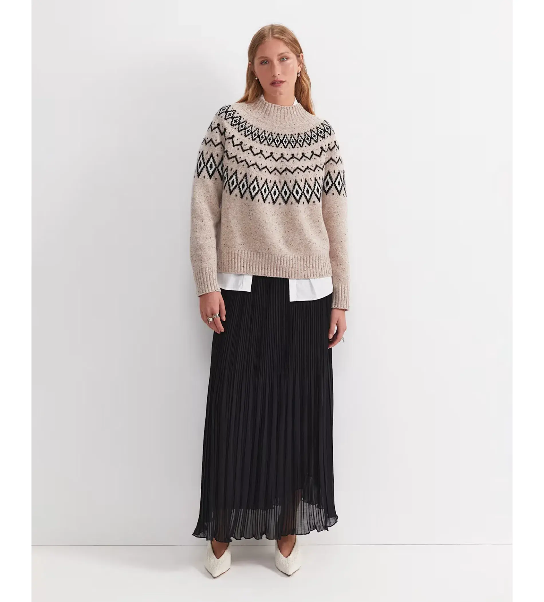 Sportscraft Sunflower Fair Isle Wool Sweater Oatmeal One Size - Image 2
