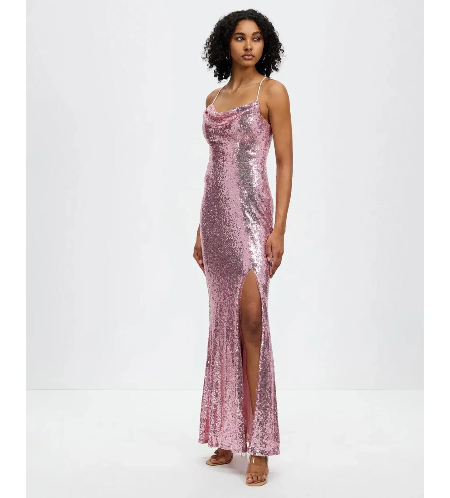 Bariano Stephanie Cowl Draped Sequin Gown Baby Pink Size AU 16  - Image 2