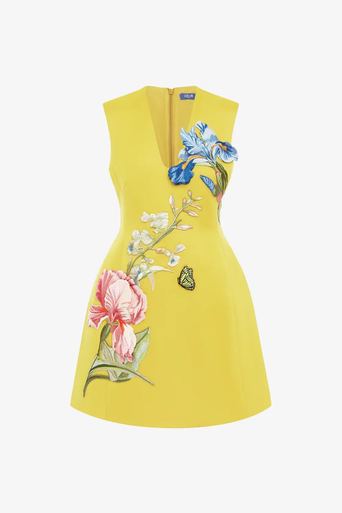 Leo Lin V-Neck Embroidery Mini Dress Mustard Size AU 14 - Image 4