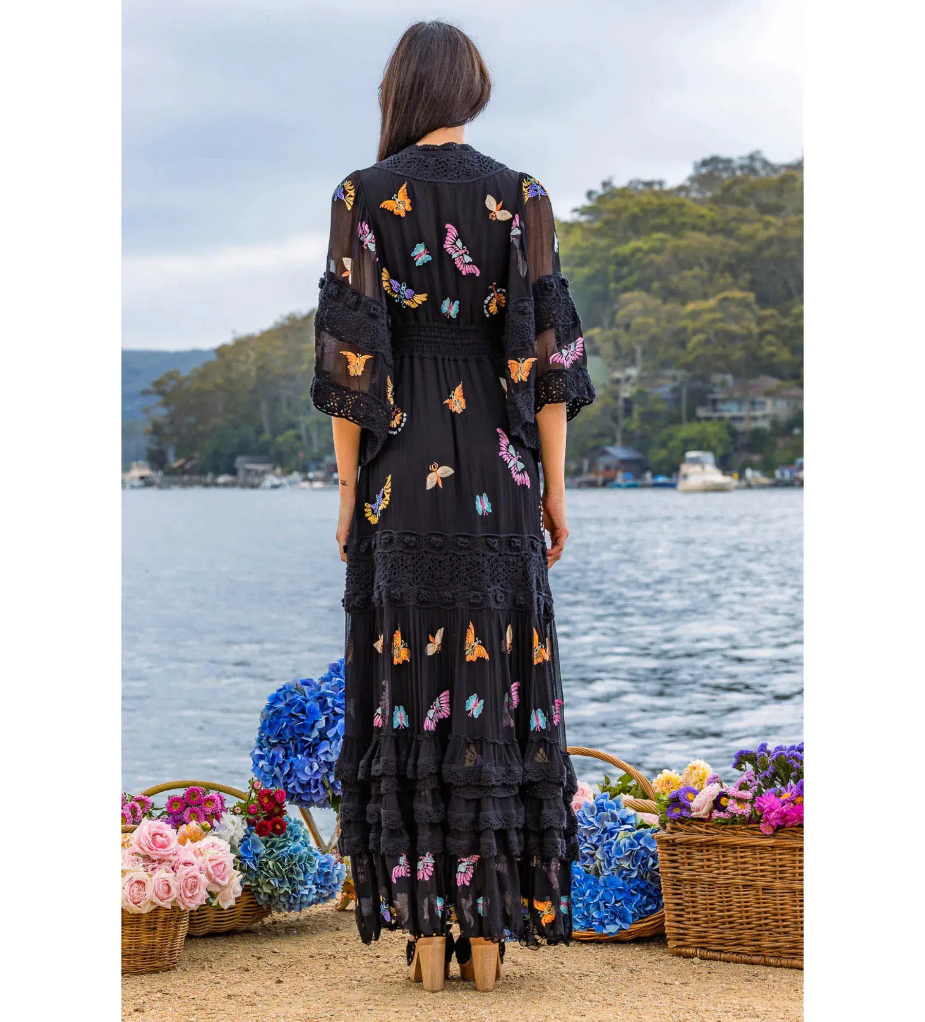 Fillyboo Madam Butterfly embroidered Maxi Dress in Black Size XL /AU 14 - Image 3